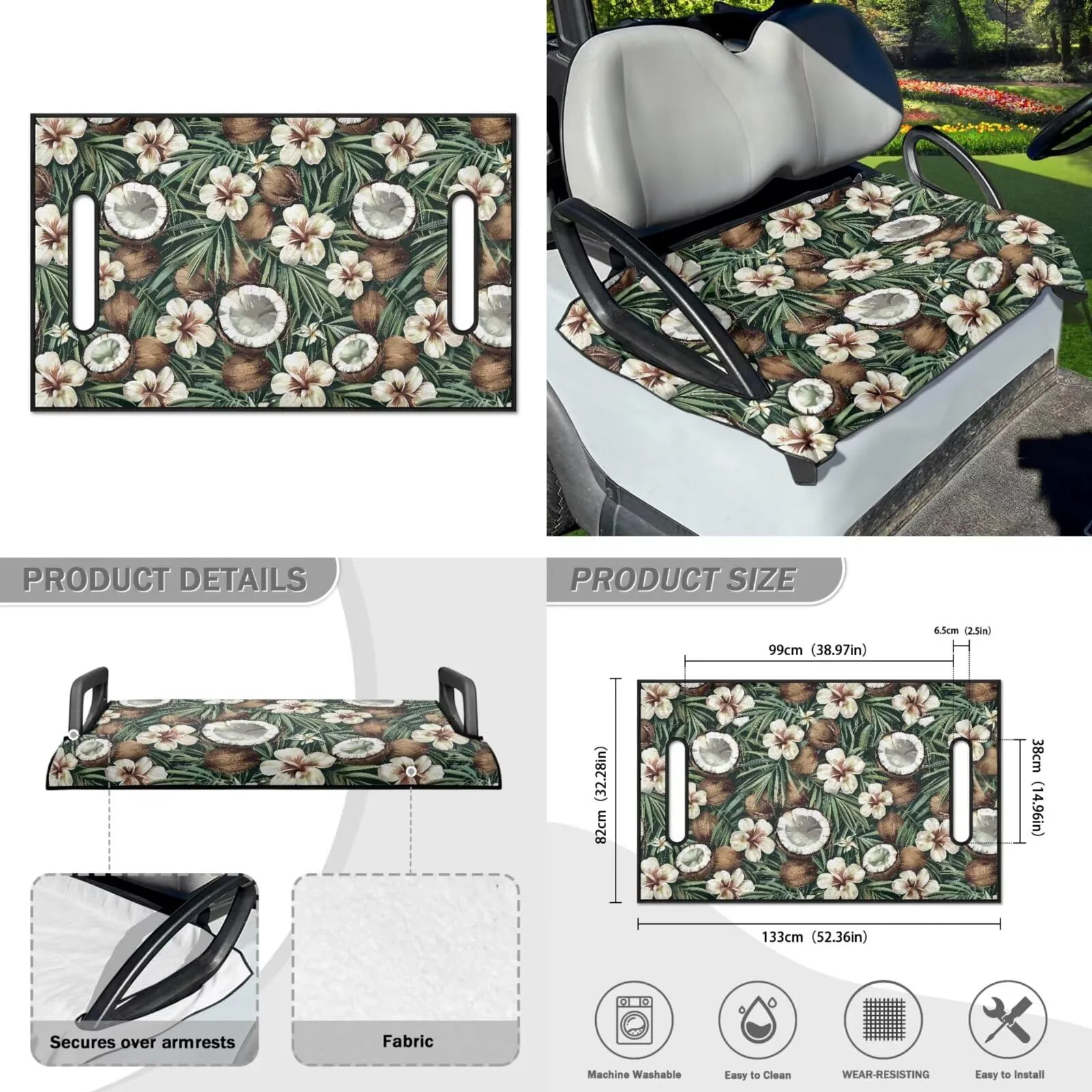 Yewattles Golf Cart Seat Cover for Club Car 2-Seater image 2