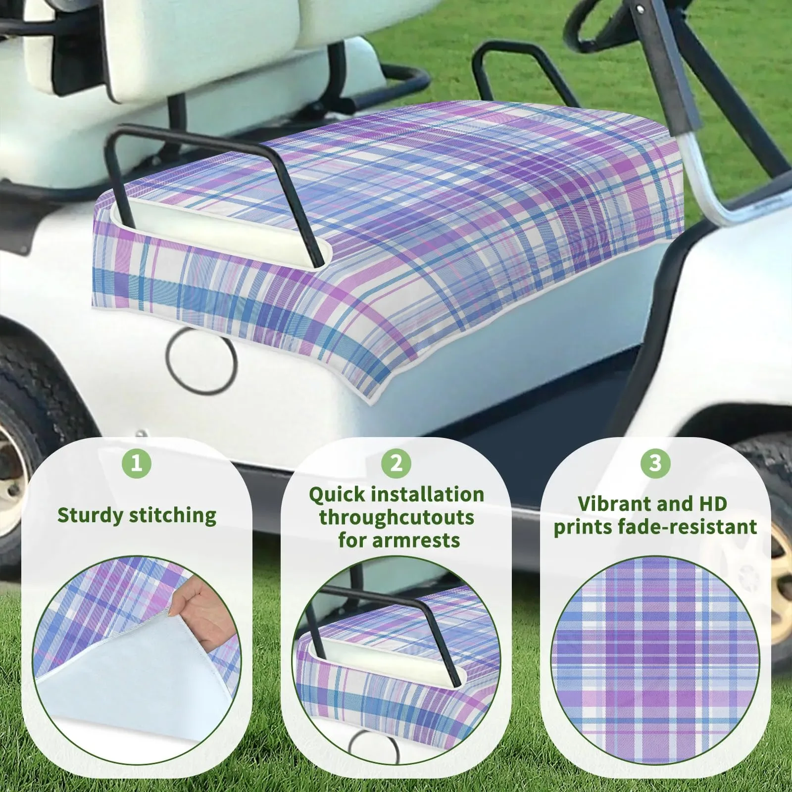 Tiveruda Purple Checked Golf Cart Seat Cover 51 x 31 in image 3
