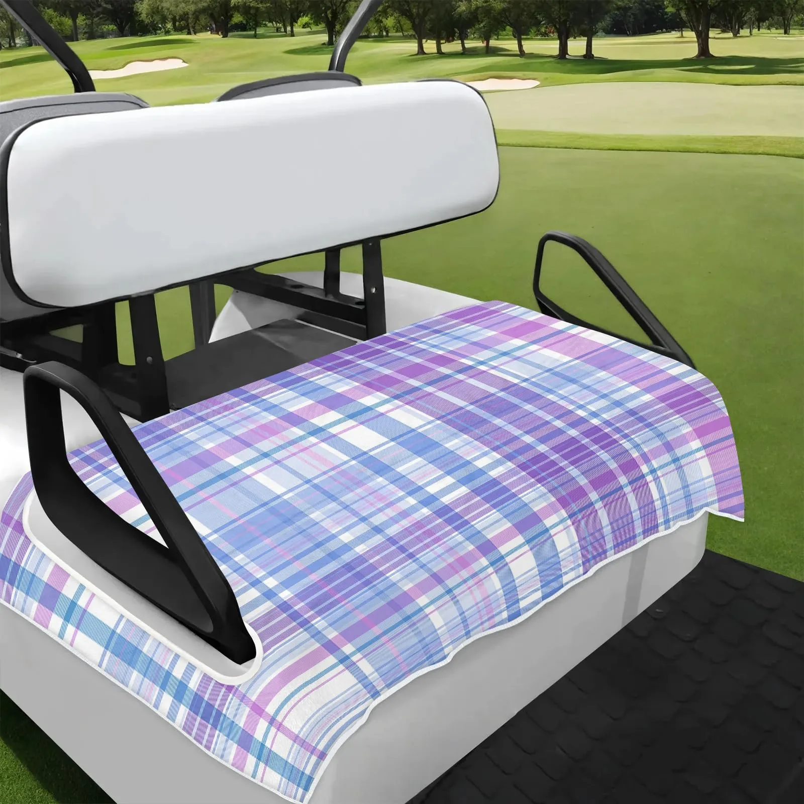 Tiveruda Purple Checked Golf Cart Seat Cover 51 x 31 in