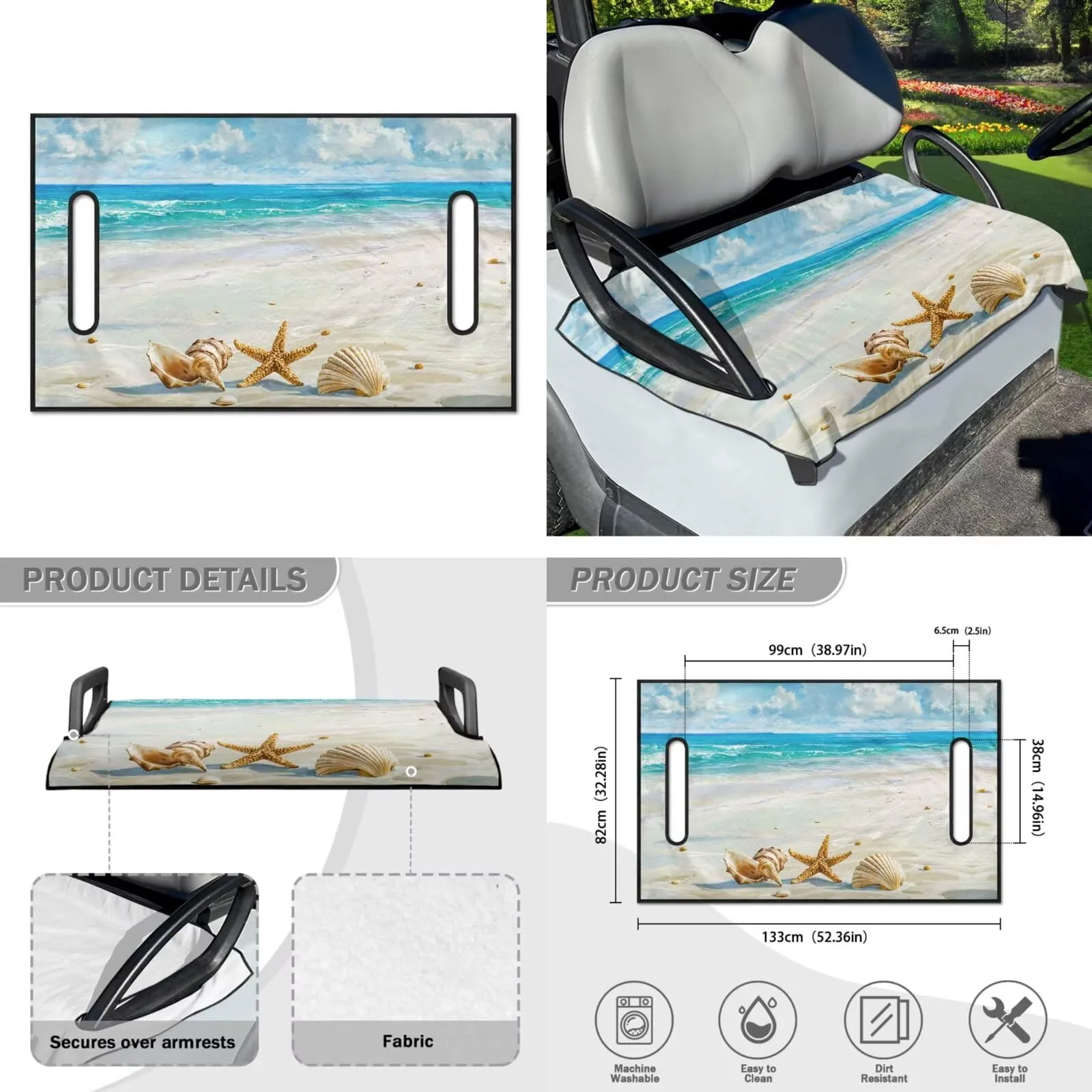 Yewattles Beach Starfish Golf Cart Seat Cover image 2
