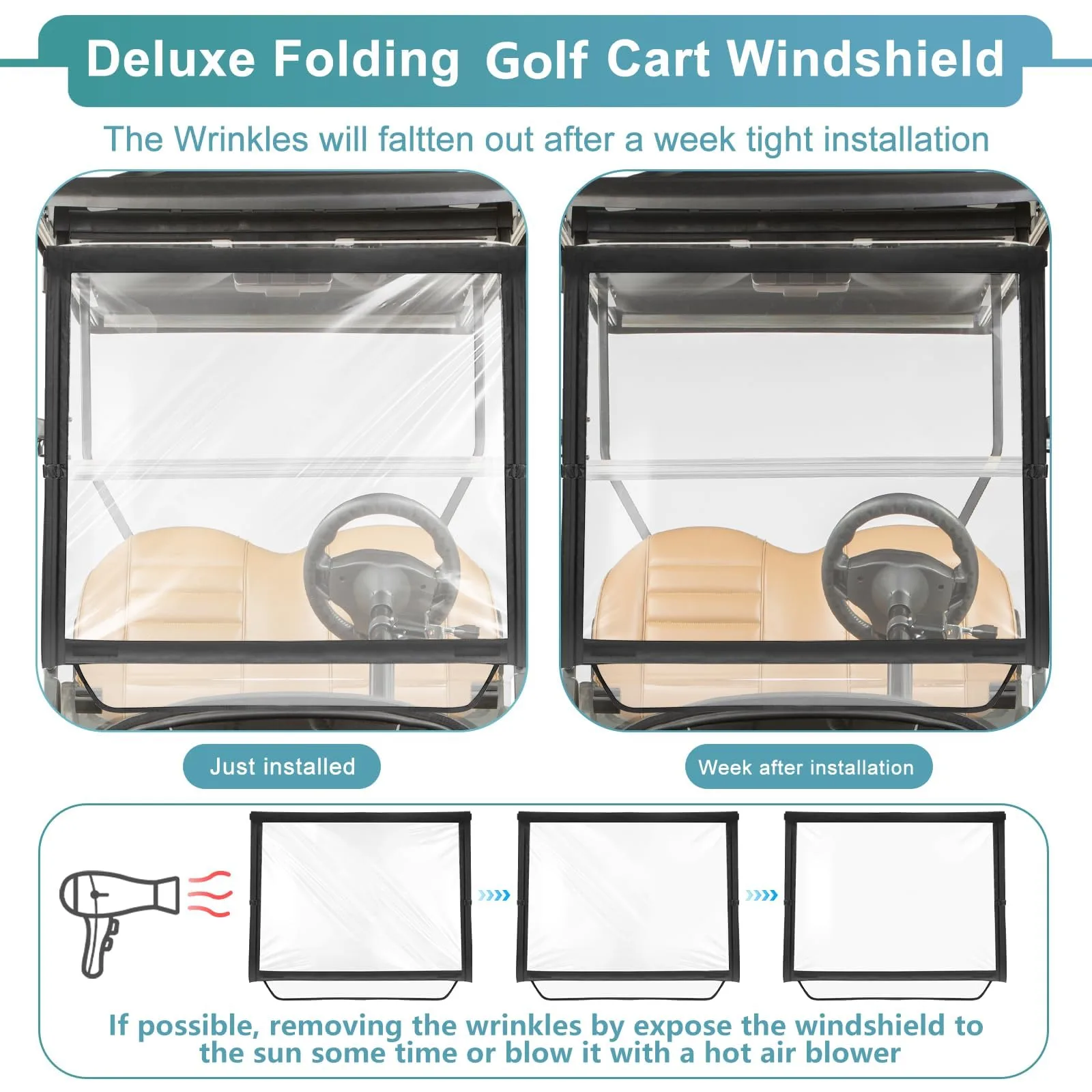 RIZINKART Foldable PVC Windshield for E-Z-GO TXT image 4