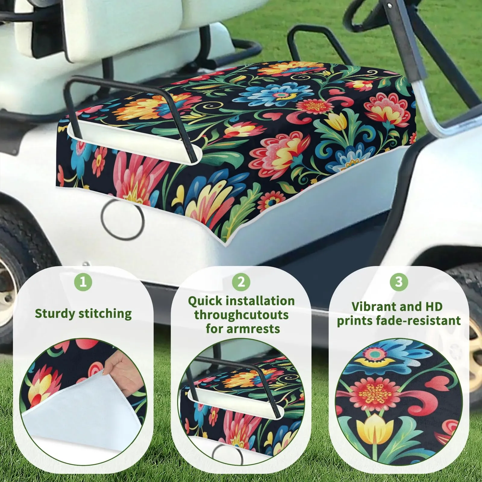 Tiveruda Mexican Flower Golf Cart Seat Cover 51 x 31 in image 3