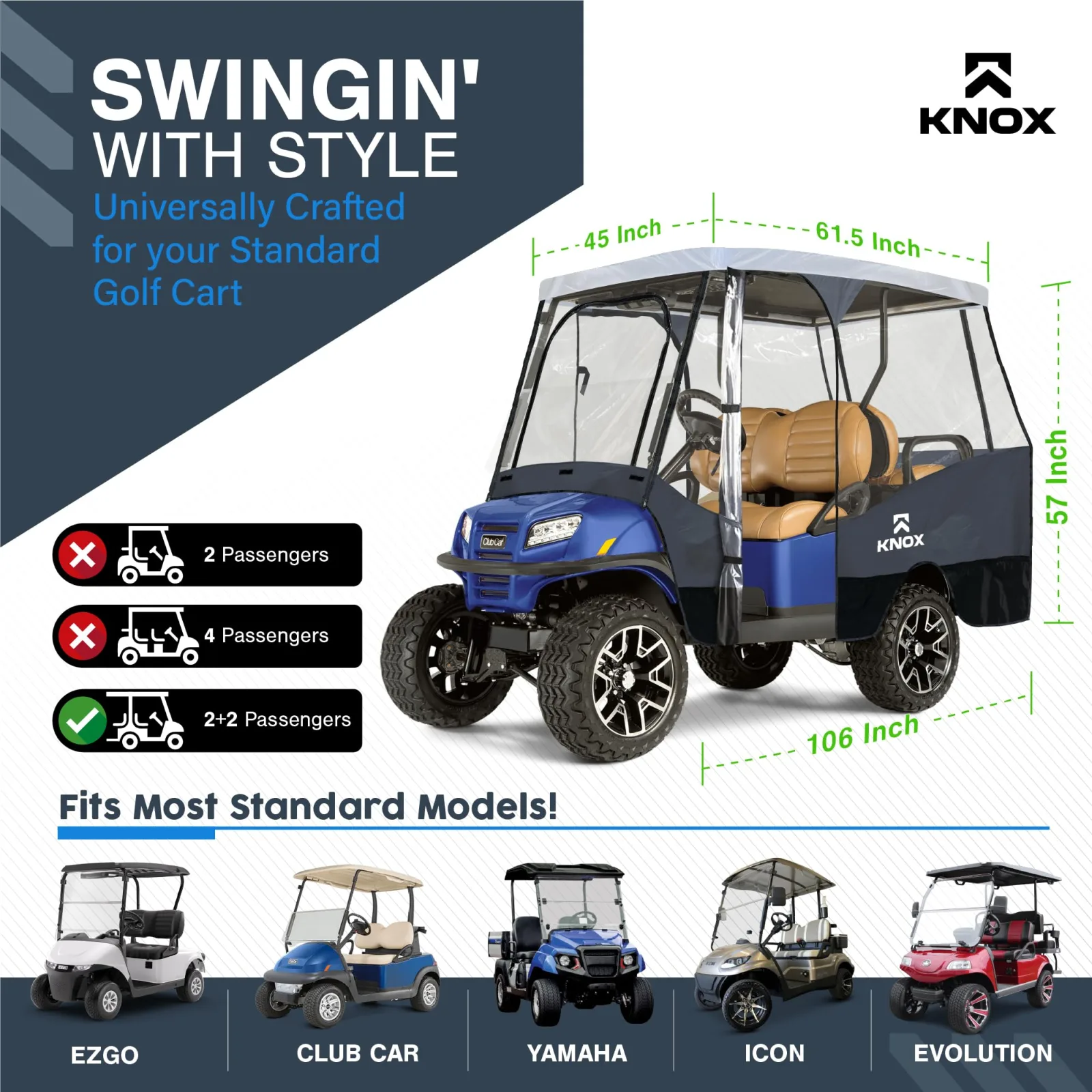 KNOX GLF015 4‑Person Universal Golf Cart Enclosure — Fits Roofs Up to 61.5" image 2