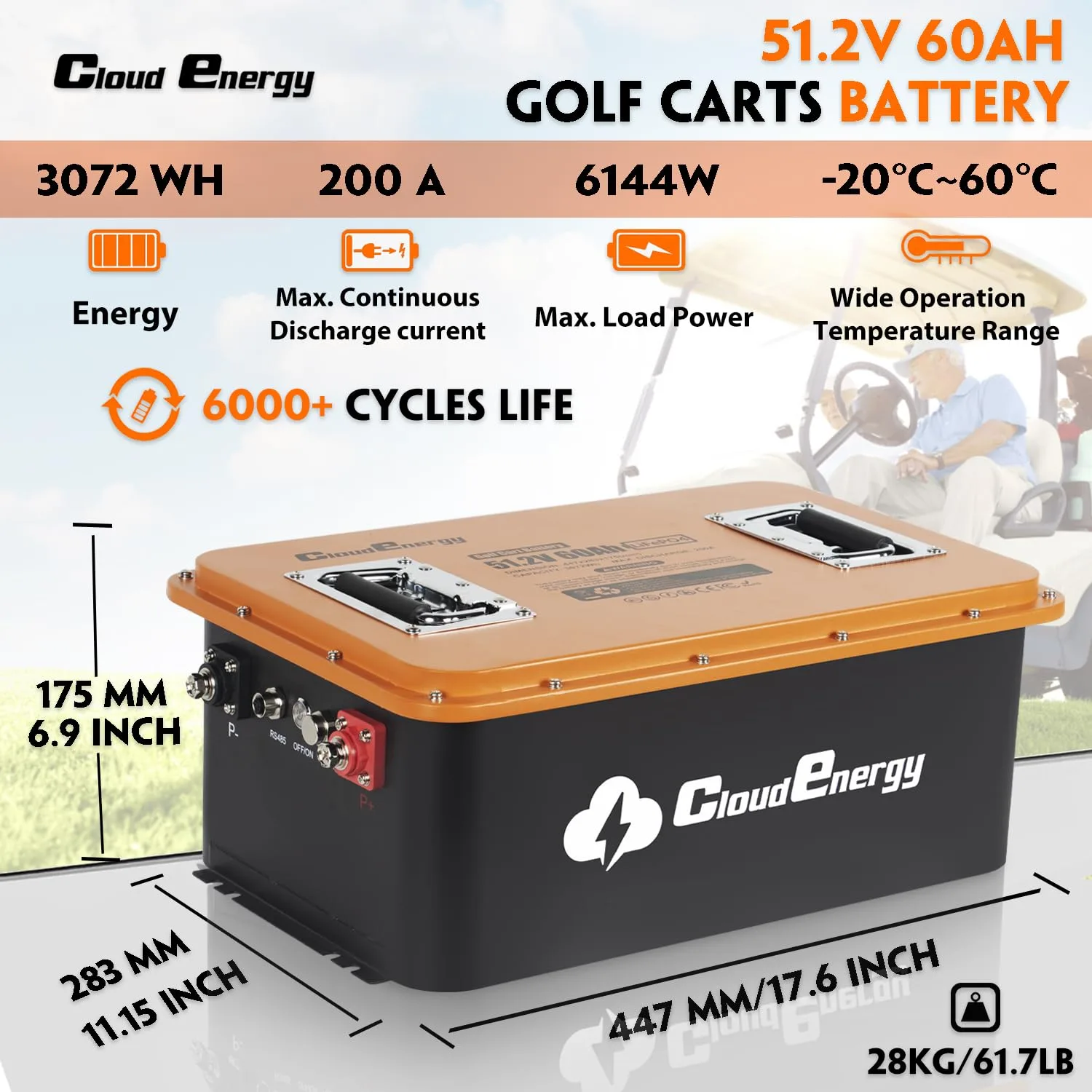 Cloudenergy GF2024046 51.2V 60Ah Golf Cart Battery image 2