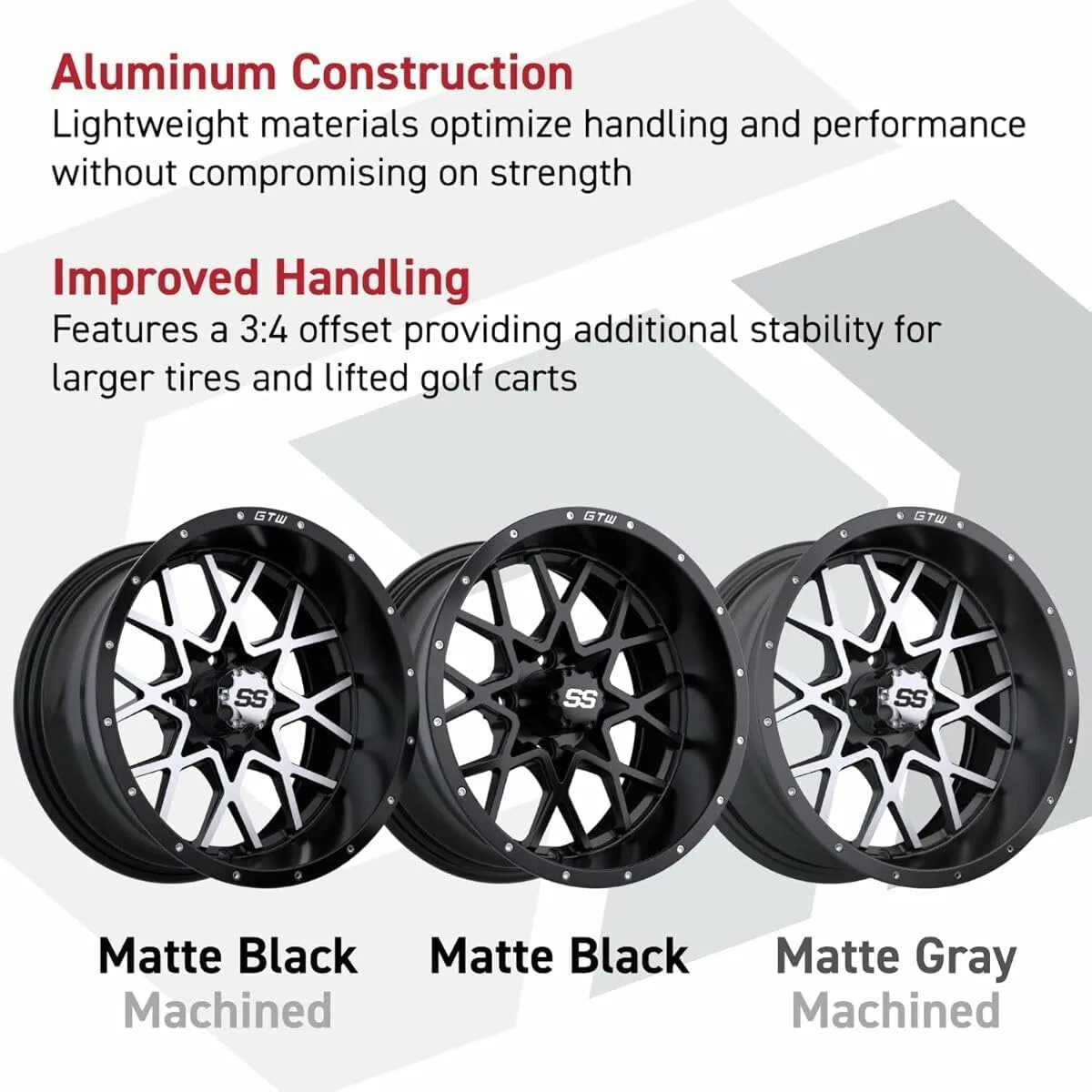 GTW Vortex 12x7 Matte Black Golf Cart Wheel image 4