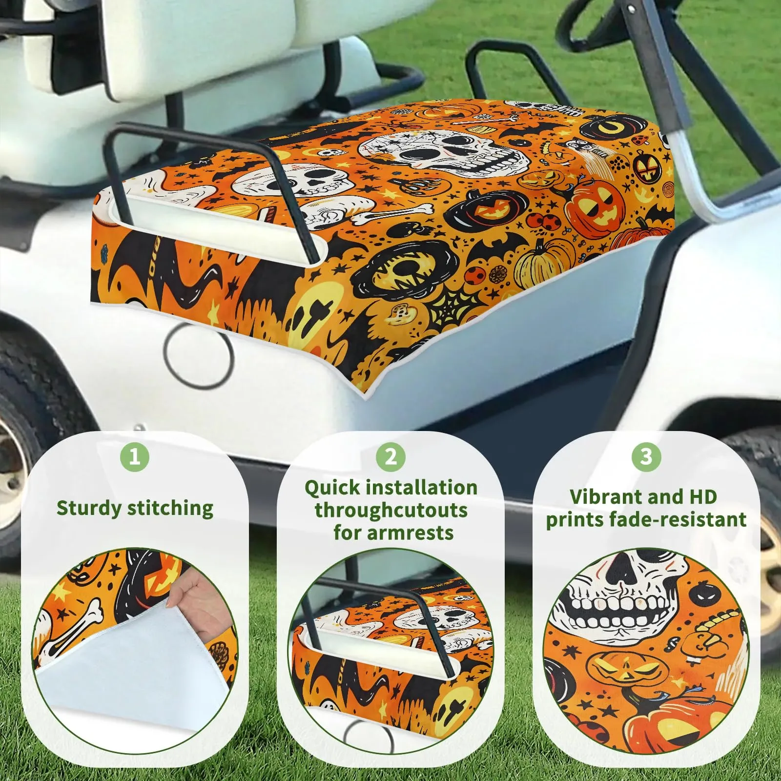 Tiveruda Halloween Sugar Skull Golf Cart Seat Cover image 3