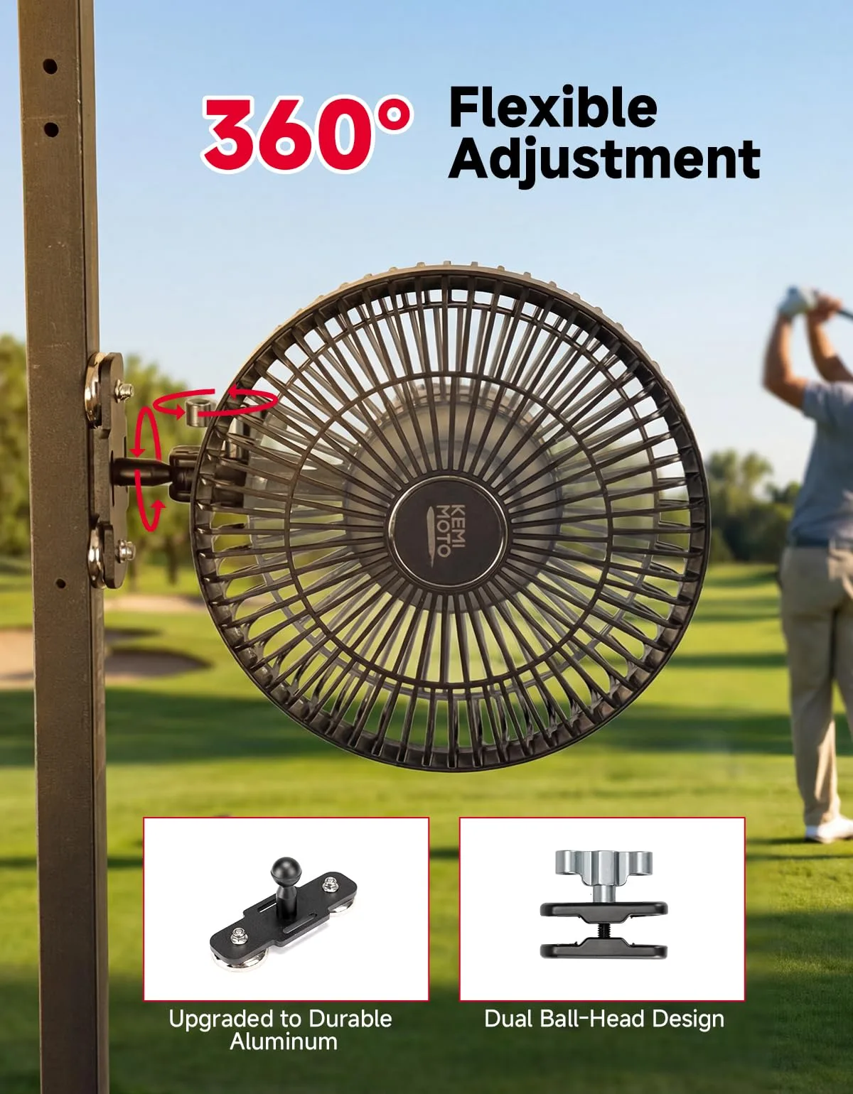 KEMIMOTO 8-Inch Magnetic Golf Cart Fan B0408-00002-BK2 image 3
