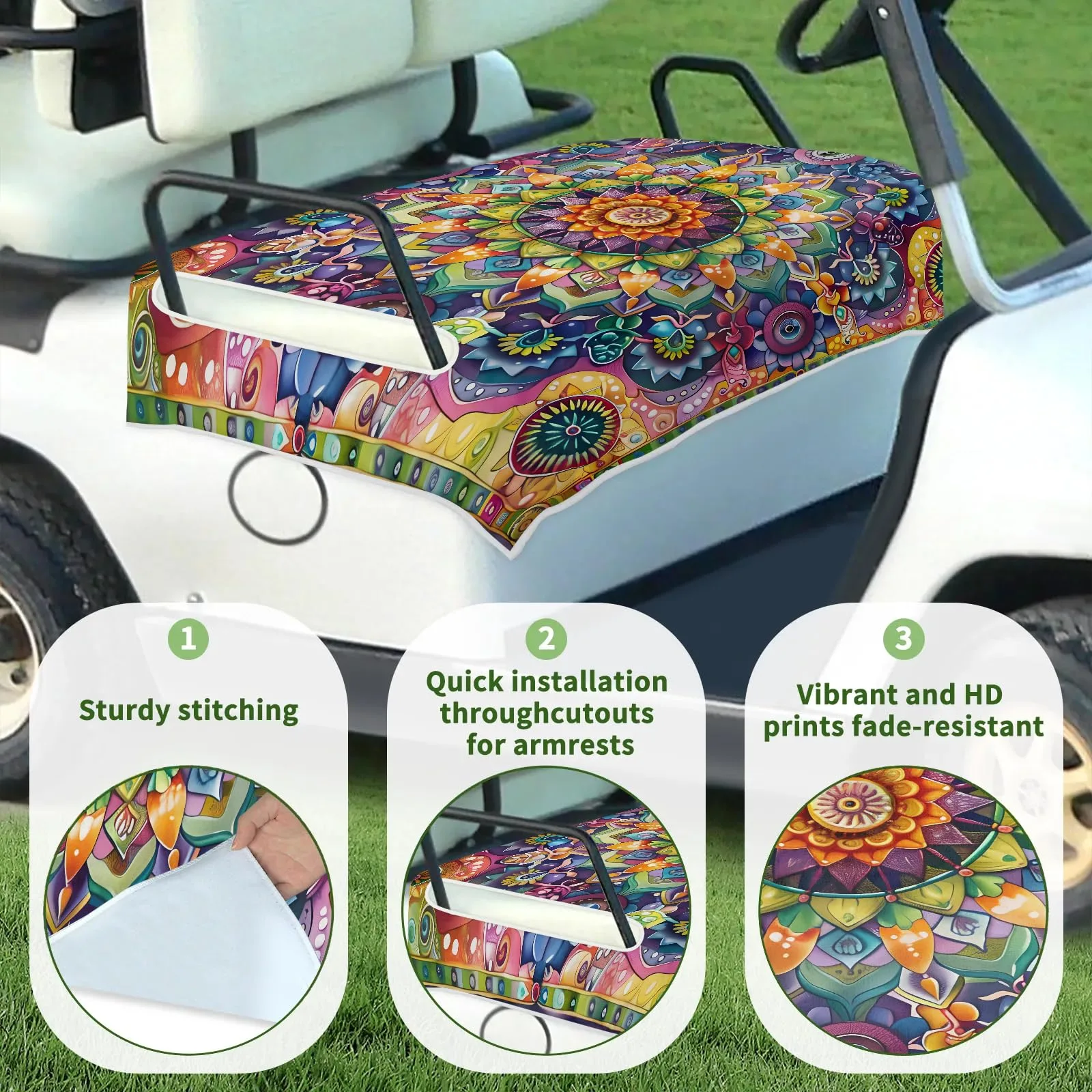Tiveruda Retro Mandela Floral Golf Cart Seat Cover image 3