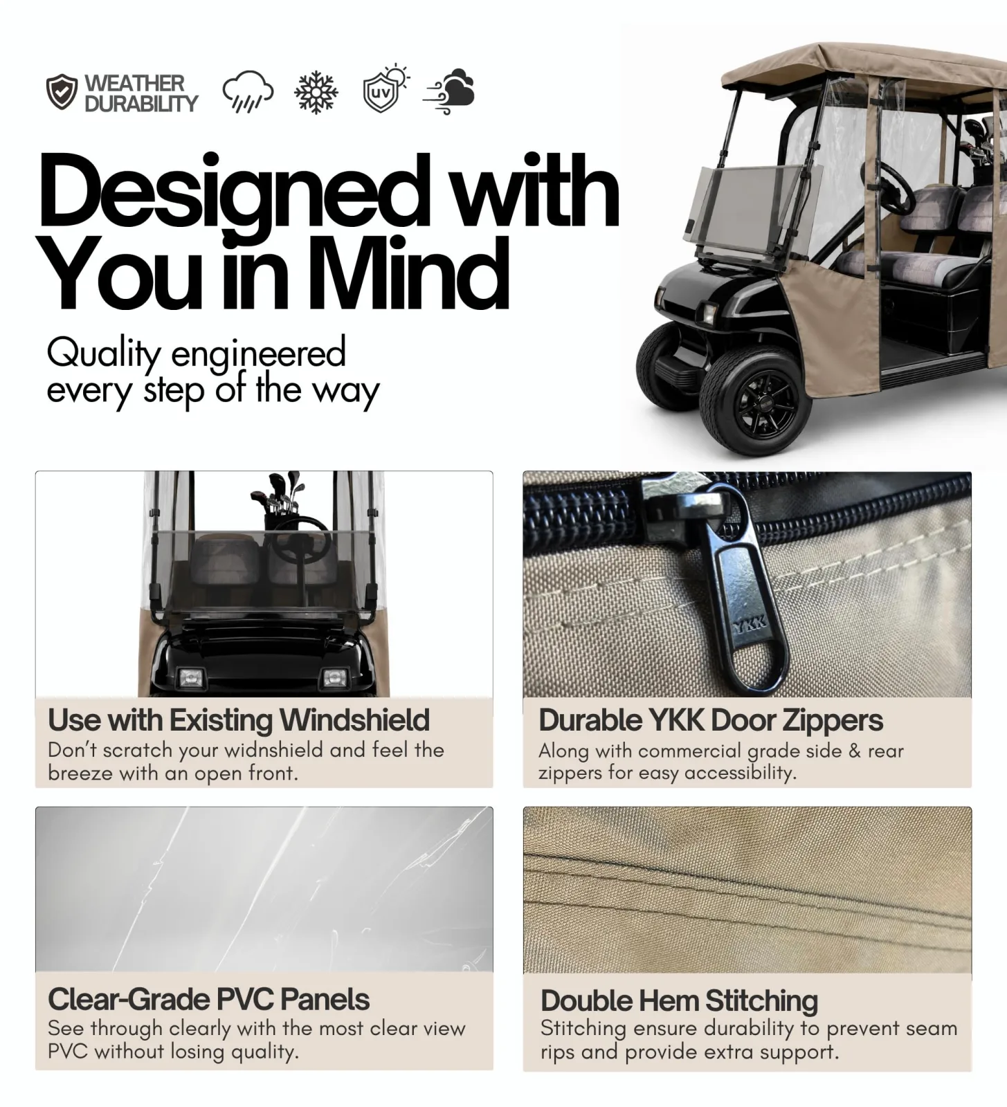 Formosa Covers 3-Sided Golf Cart Enclosure, 58-Inch Roof image 3