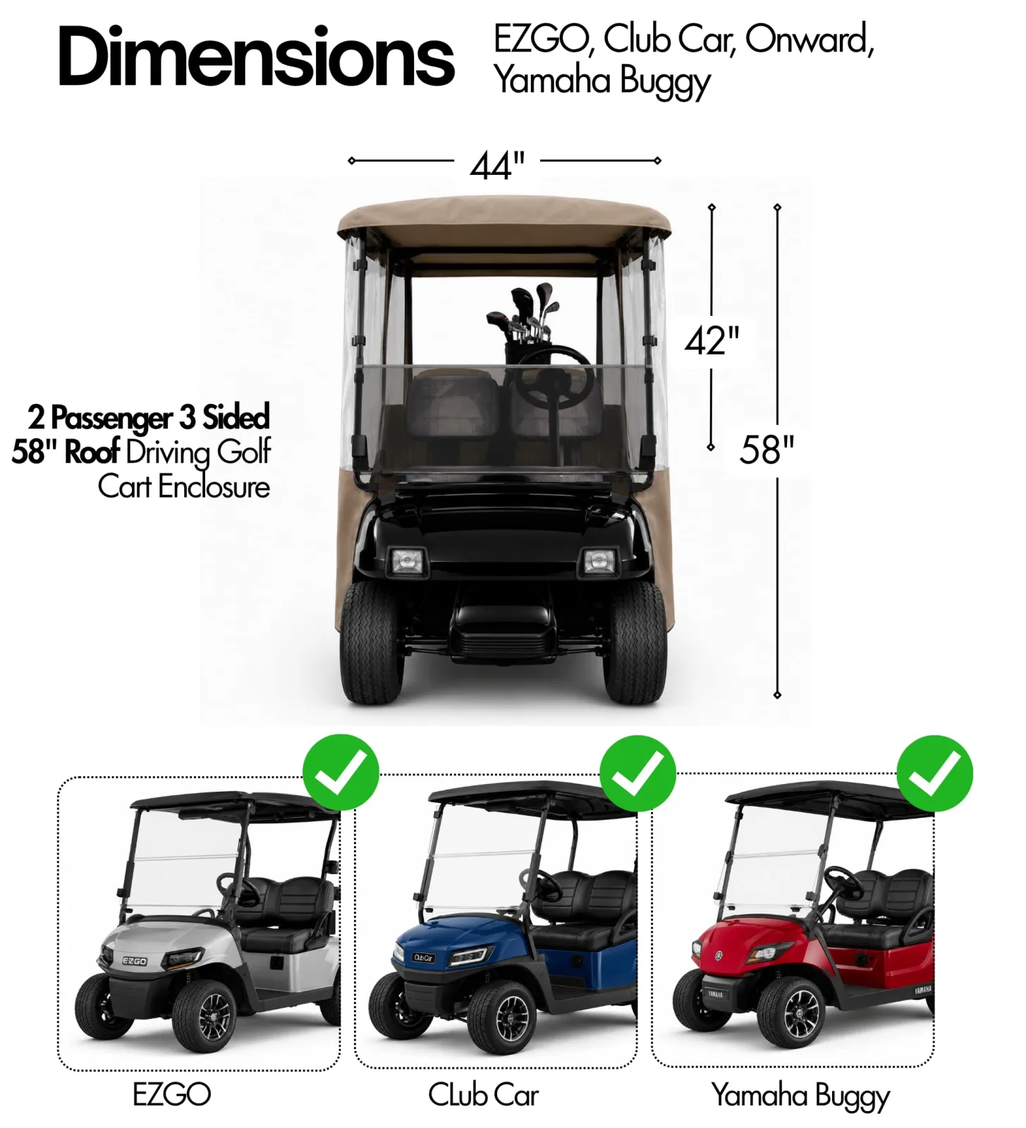 Formosa Covers 3-Sided Golf Cart Enclosure, 58-Inch Roof image 4