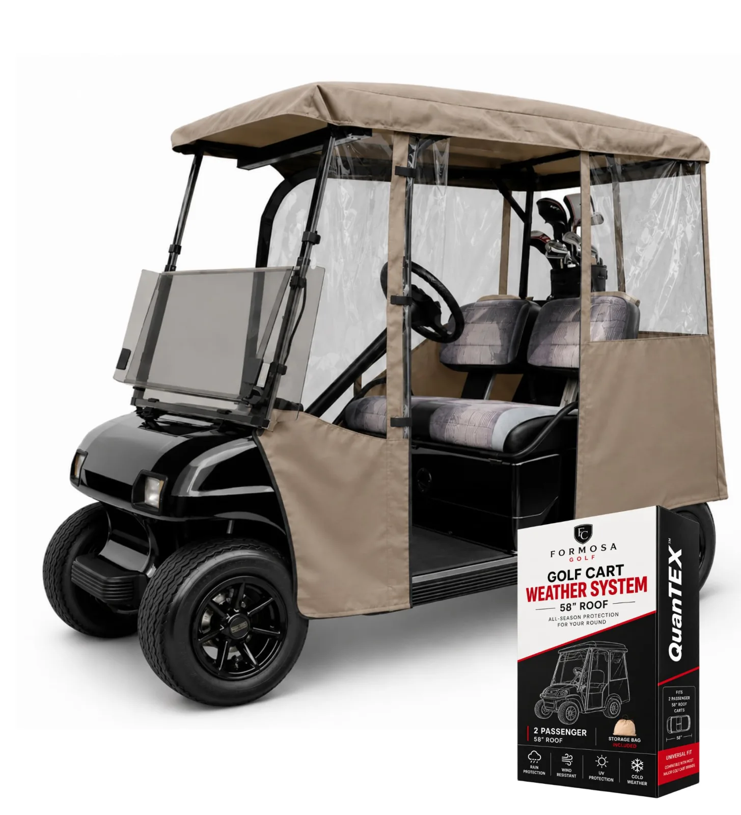 Formosa Covers 3-Sided Golf Cart Enclosure, 58-Inch Roof