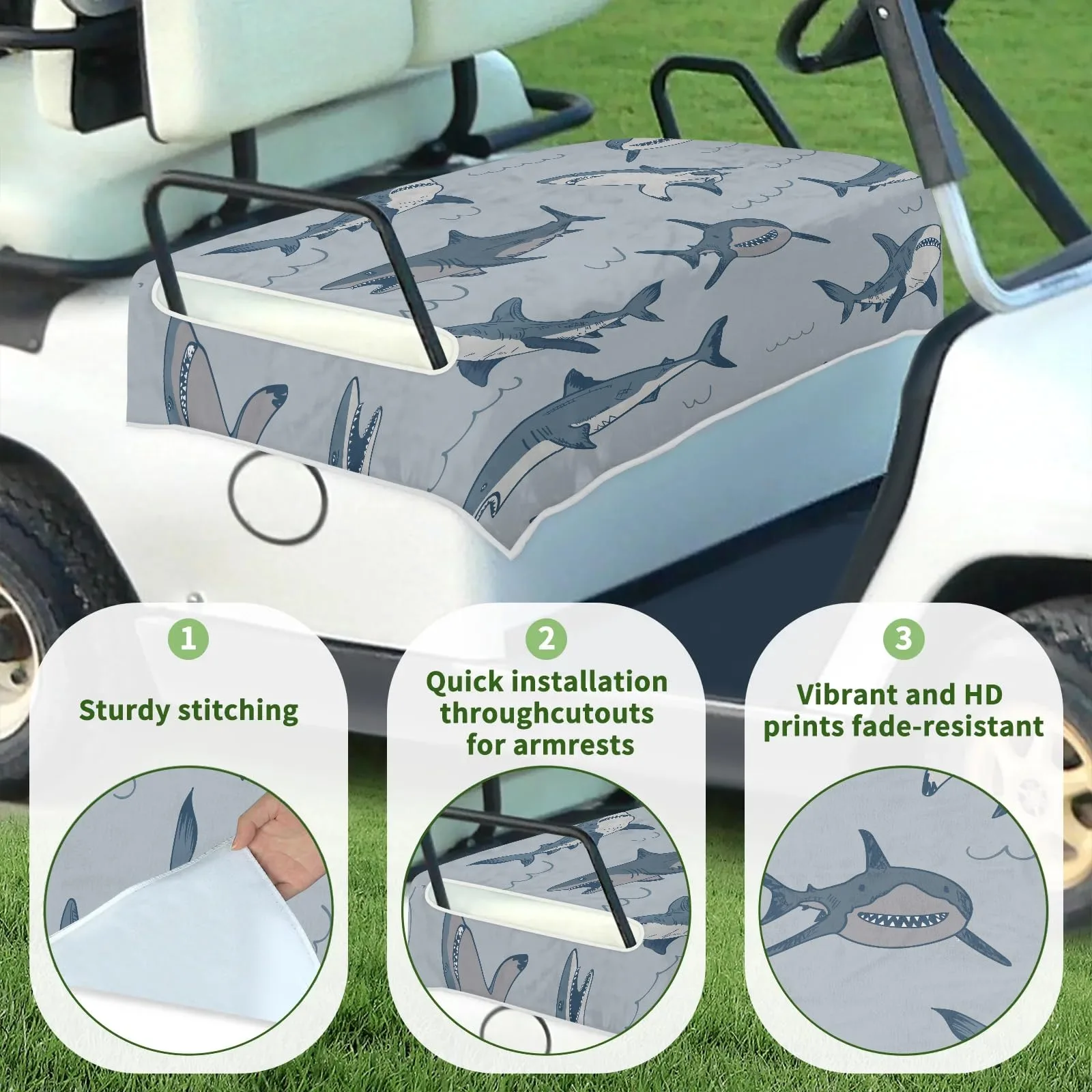 Tiveruda Shark Golf Cart Seat Cover for Double Seats image 3