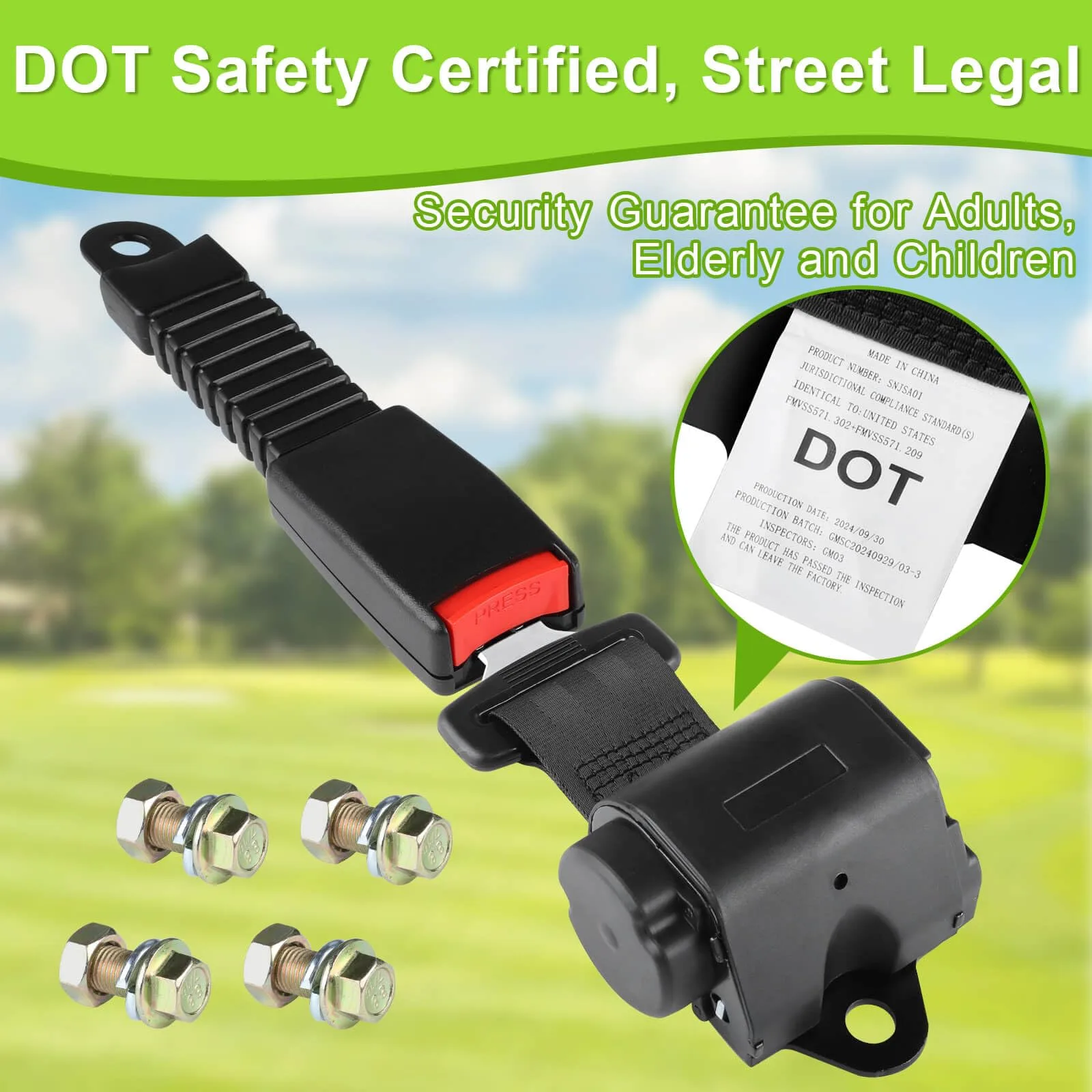 LEAPGOMAX BKZS01 61-Inch Retractable Golf Cart Seat Belts image 2
