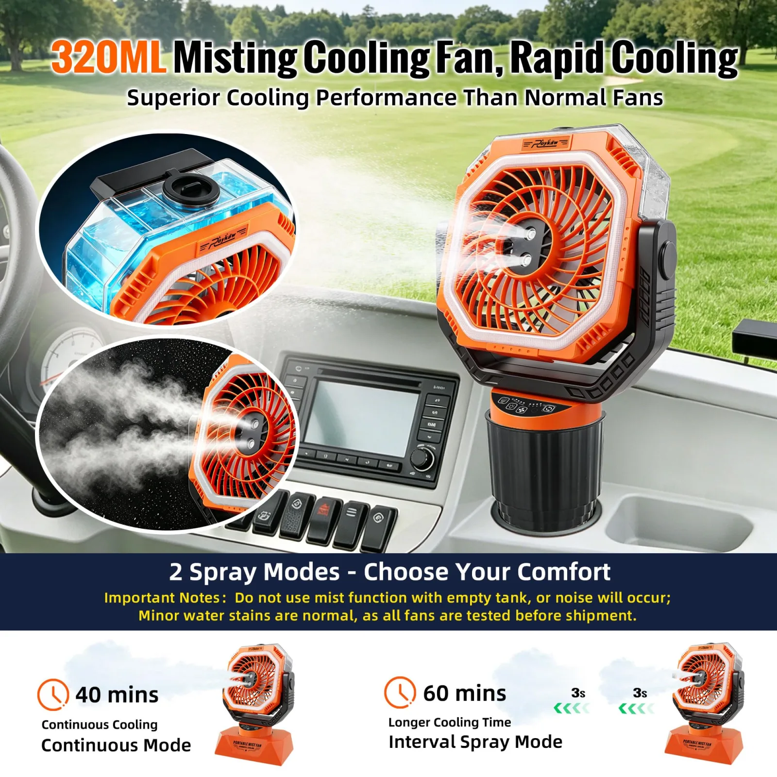 Roykaw Golf Cart Misting Fan with Remote and LED Lights image 2