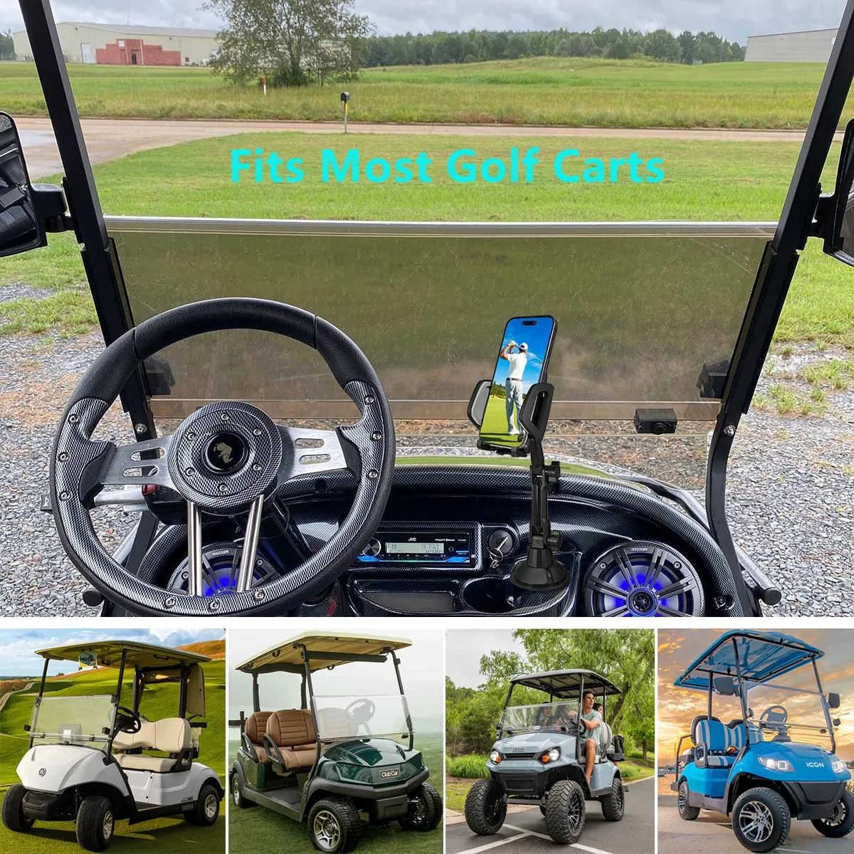 HKOO Golf Cart Phone Holder for EZGO, Club Car & Yamaha image 2