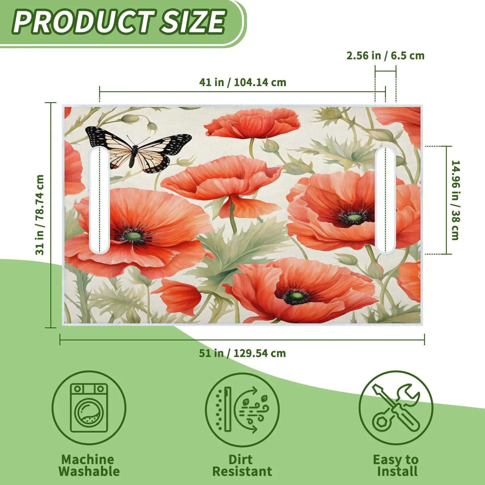 Tiveruda Poppy Flower Golf Cart Seat Cover, 51 x 31 in image 2