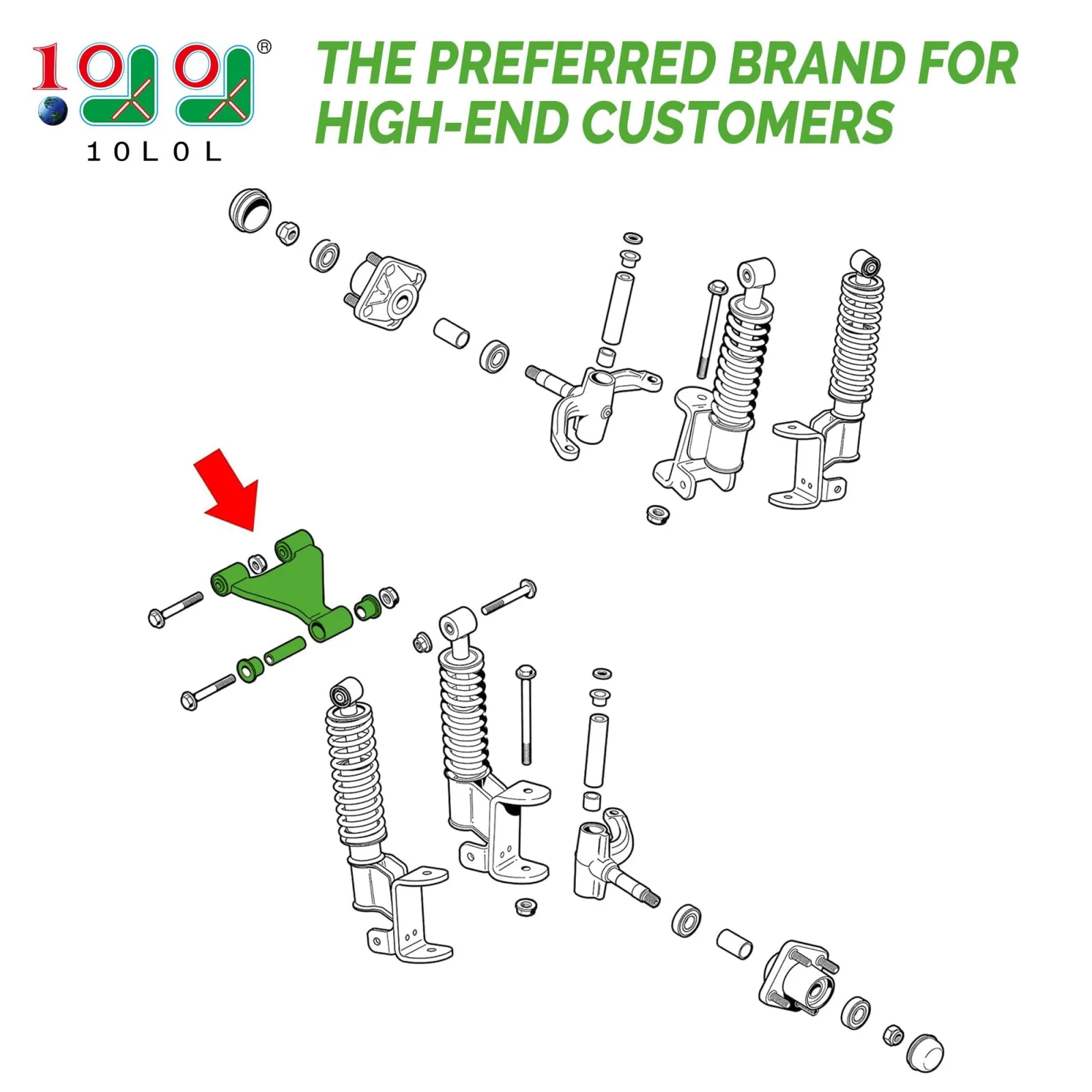 10L0L Front A-Arm Assembly for E-Z-GO RXV, JC-00125 image 2