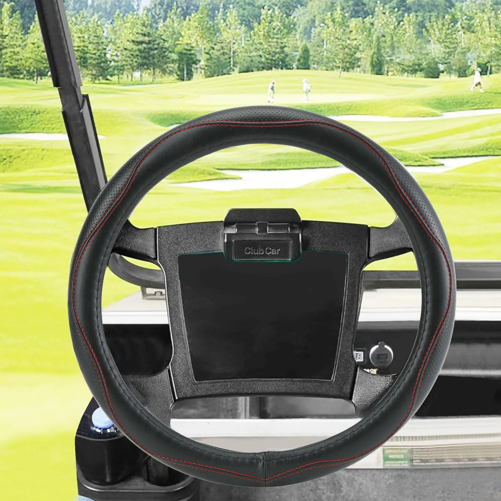 MLVOVL 13.5–14" Leather Golf Cart Steering Wheel Cover (Red) - 35CM-FXPT-CD image 2