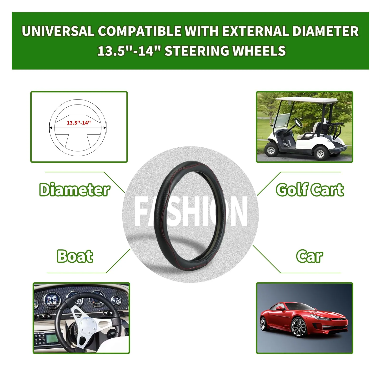 MLVOVL 13.5–14" Leather Golf Cart Steering Wheel Cover (Red) - 35CM-FXPT-CD image 4