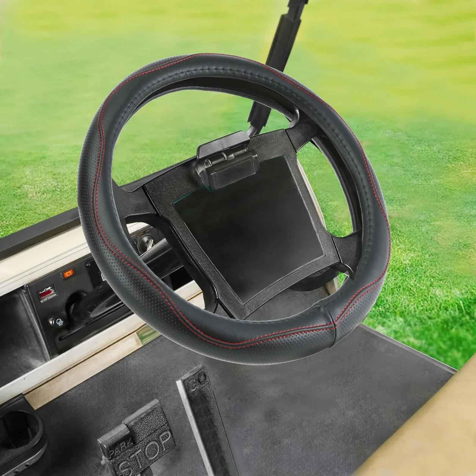 MLVOVL 13.5–14" Leather Golf Cart Steering Wheel Cover (Red) - 35CM-FXPT-CD