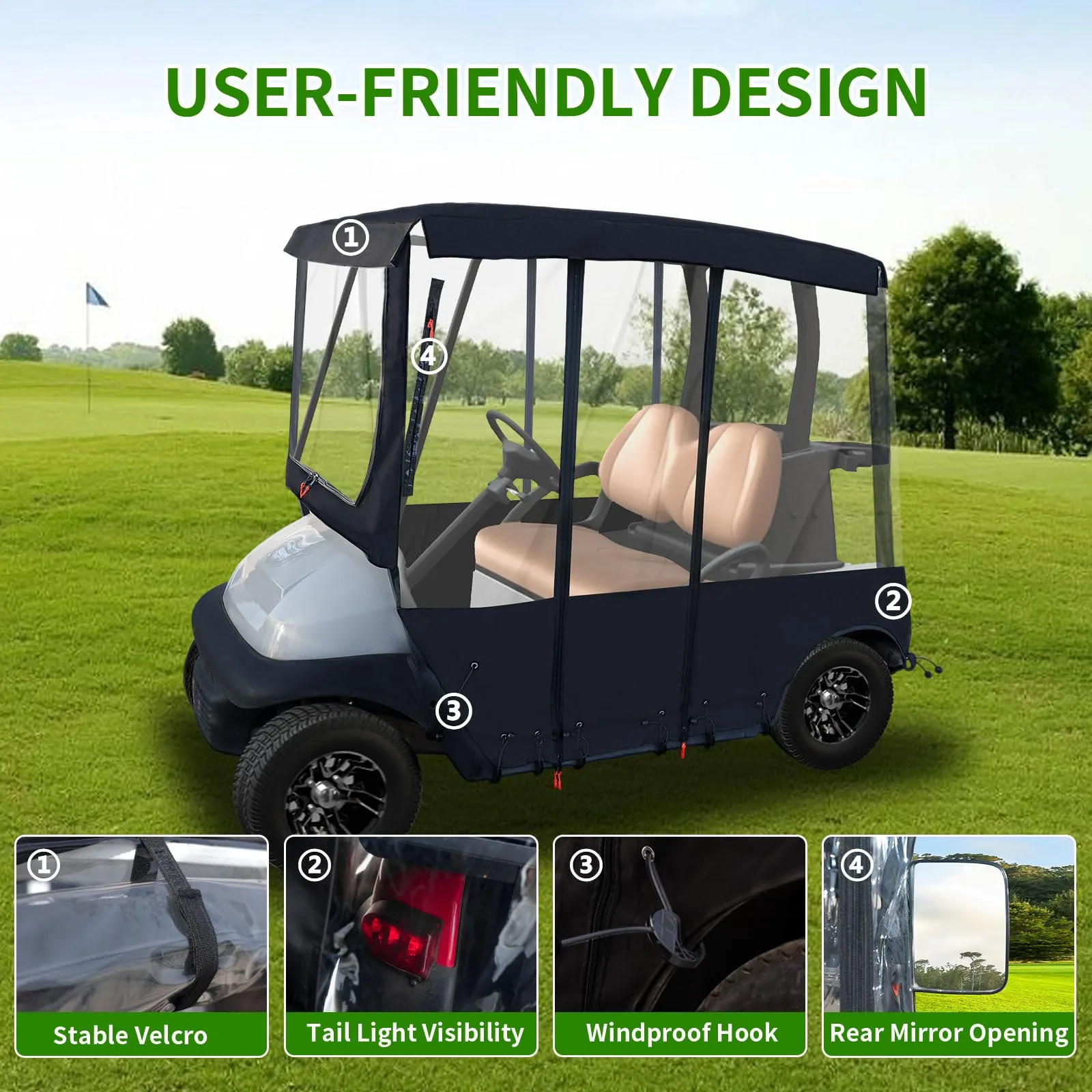 Tecoom 600D Golf Cart Enclosure TCGC02 — Waterproof Cover for Yamaha, E-Z-GO, Club Car image 2