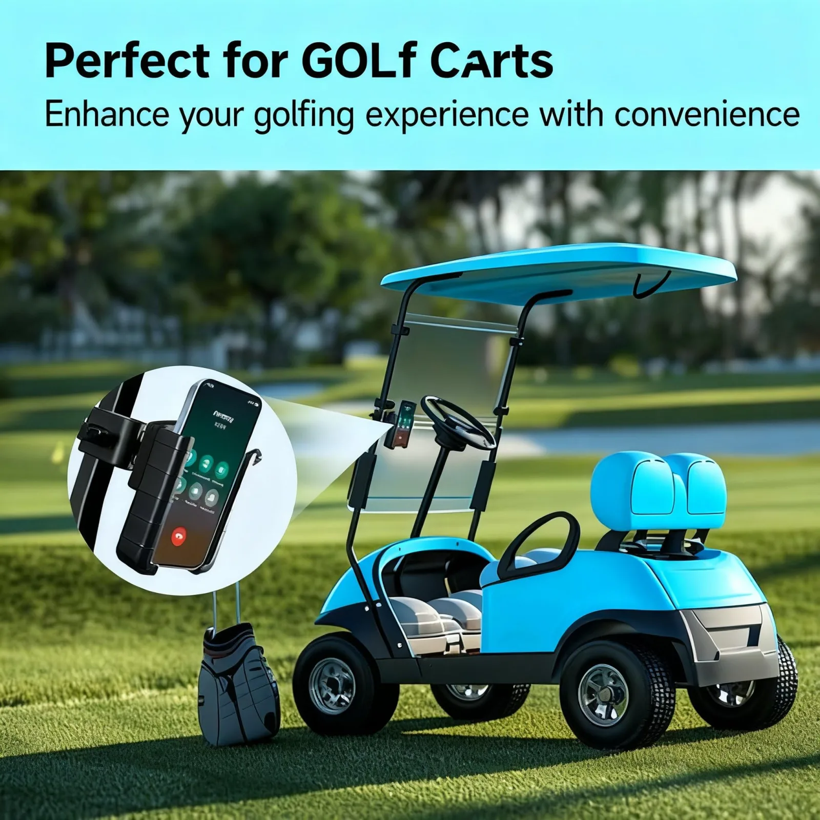 Universal Golf Cart Phone Holder Mount, 360° Rotating image 3