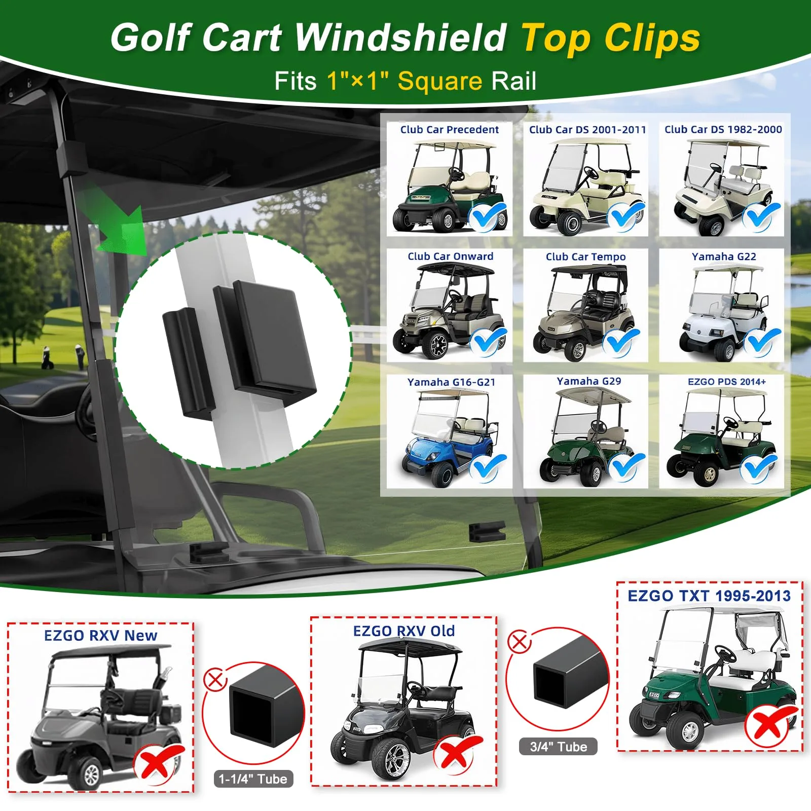 Cartalia Golf Cart Windshield Top Retaining Clips, 1-Inch Rail image 2