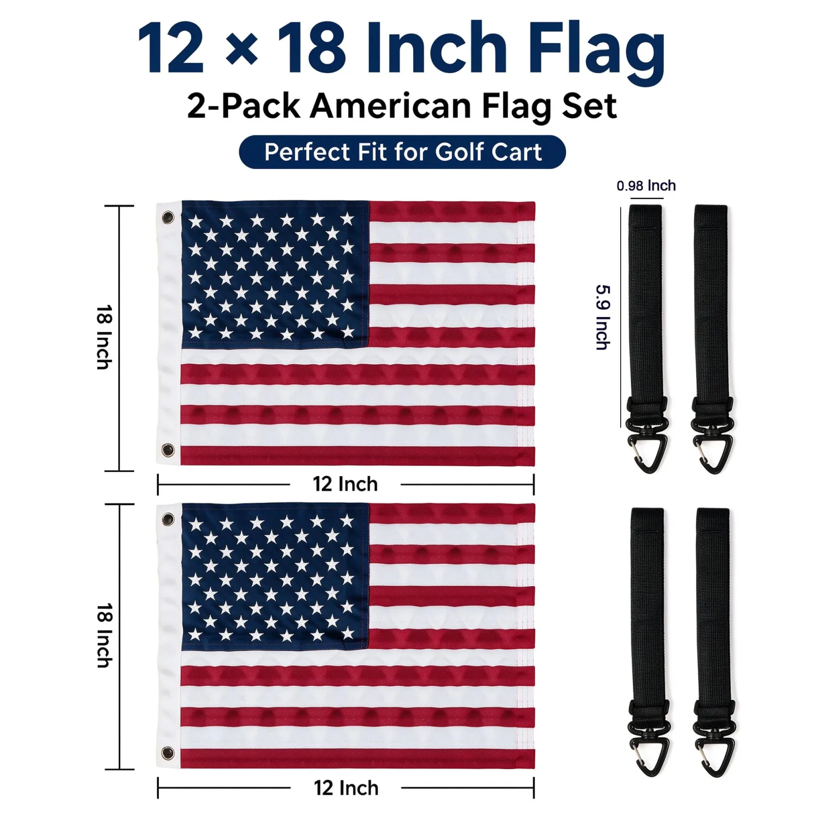 STARBORNFLAG 12" x 18" American Golf Cart Flags — 2-Pack (QY-010-GEF) image 2