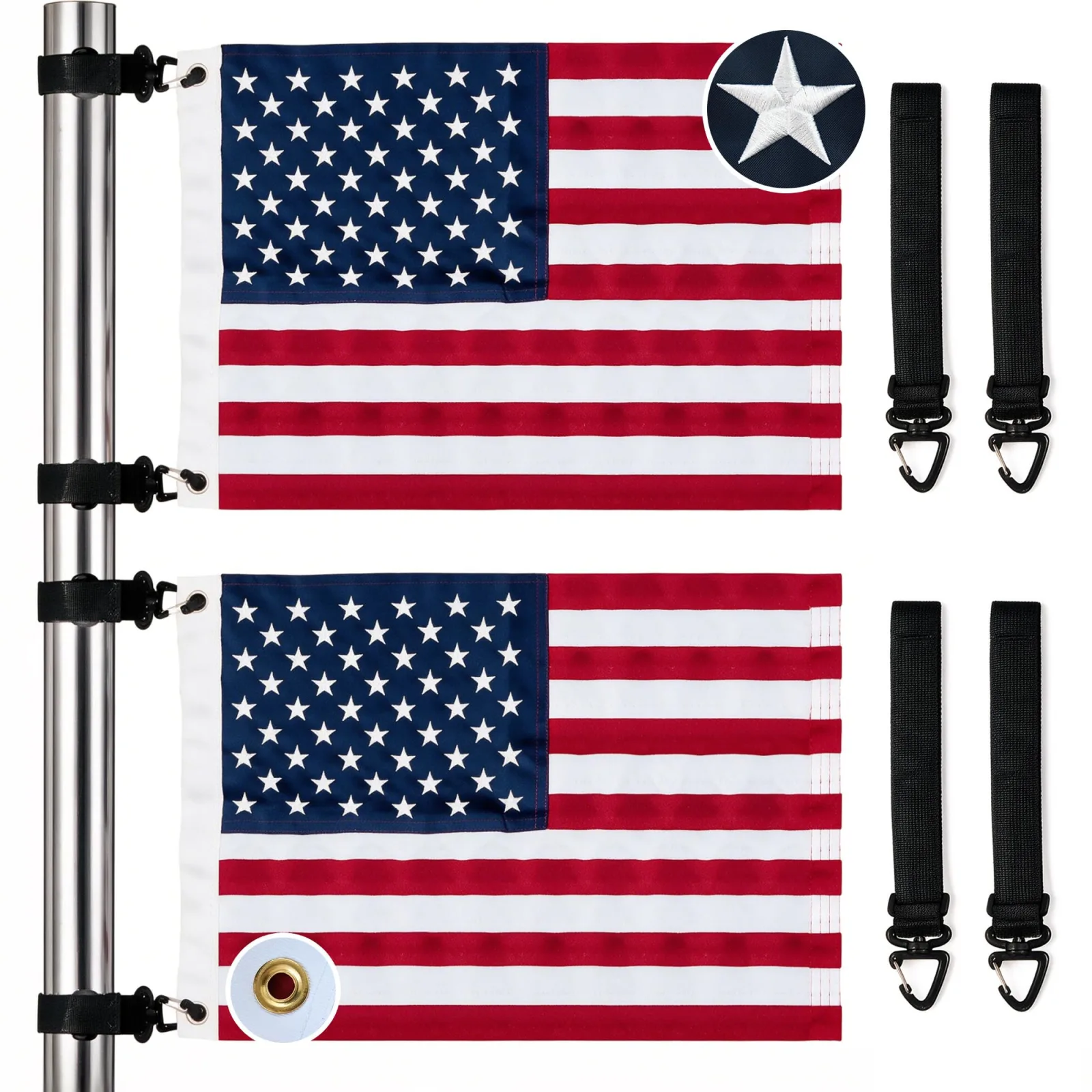 STARBORNFLAG 12" x 18" American Golf Cart Flags — 2-Pack (QY-010-GEF)