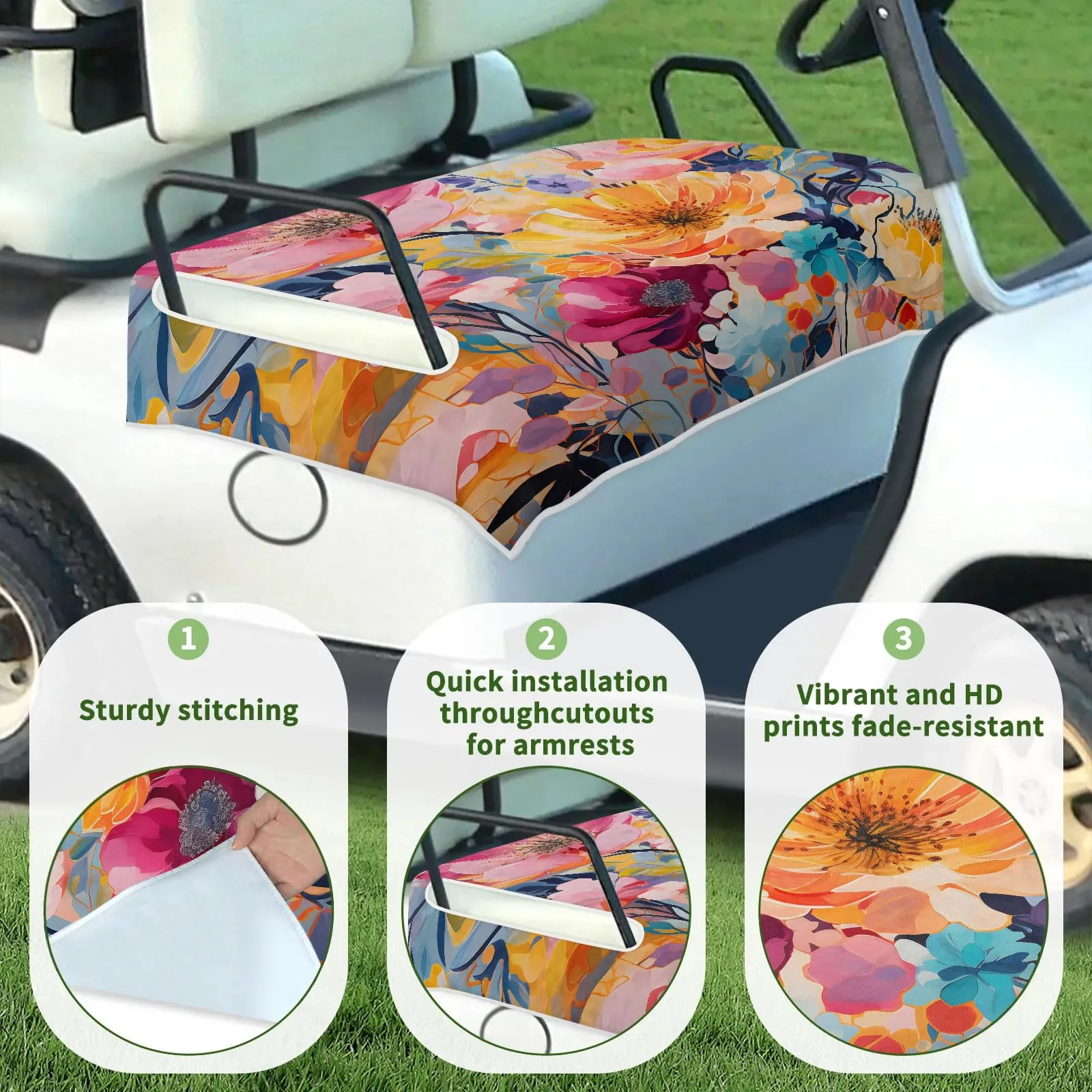 Tiveruda Watercolor Flowers 51" x 31" Universal Golf Cart Seat Cover image 3