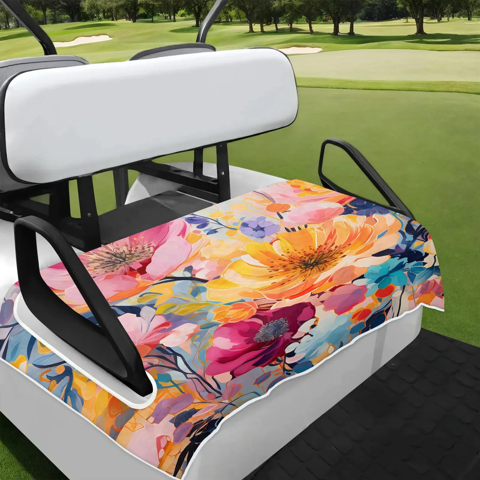 Tiveruda Watercolor Flowers 51" x 31" Universal Golf Cart Seat Cover