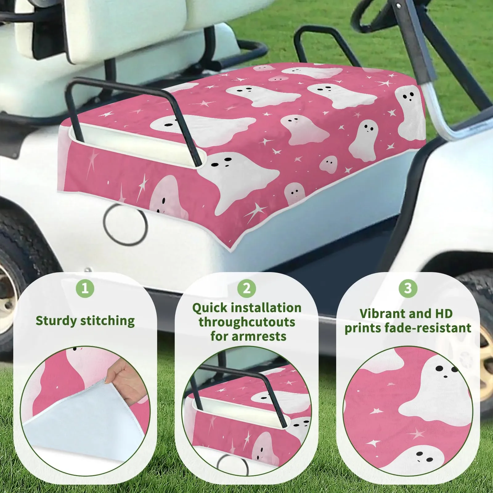 Tiveruda Halloween Ghost Pink Golf Cart Seat Cover image 2