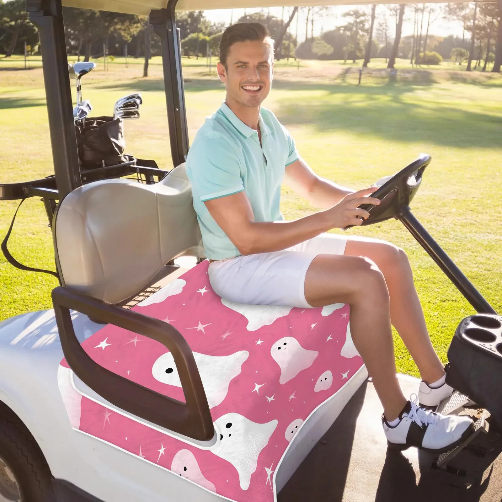 Tiveruda Halloween Ghost Pink Golf Cart Seat Cover image 4