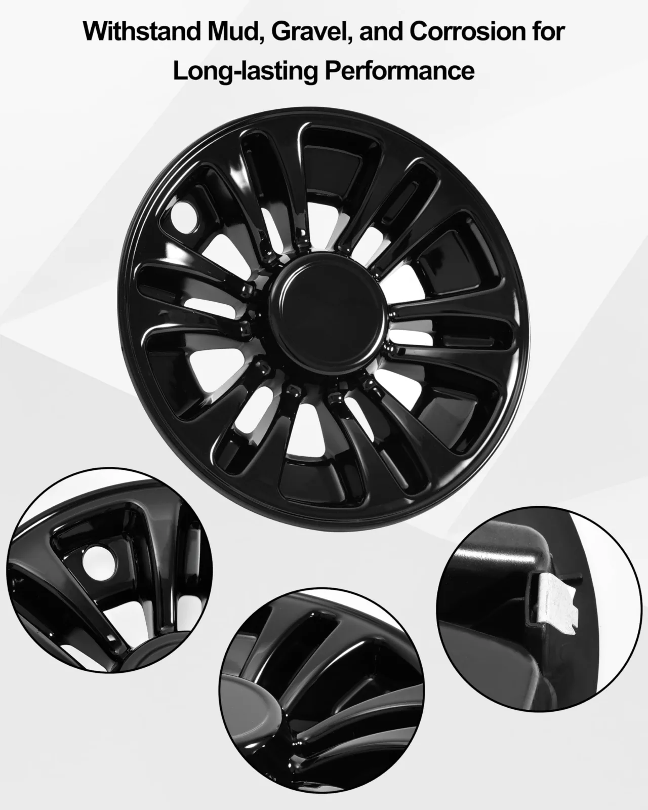 SAUTVS 8-Inch Golf Cart Wheel Hub Caps, Gloss Black image 3