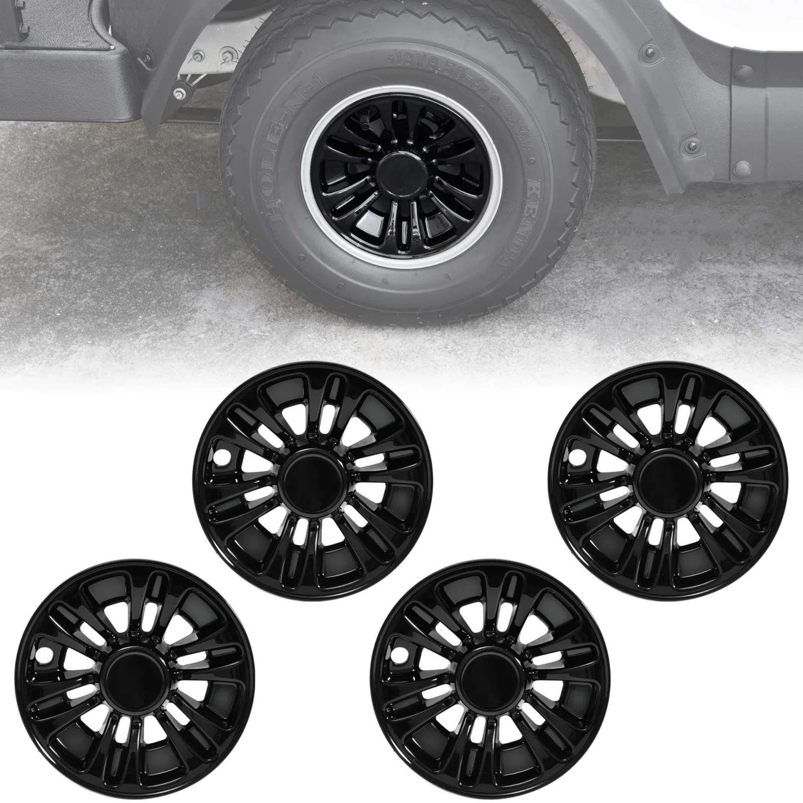 SAUTVS 8-Inch Golf Cart Wheel Hub Caps, Gloss Black