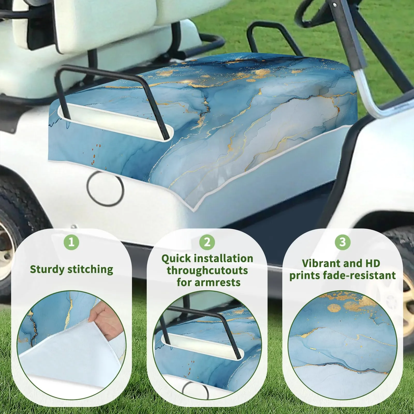 Tiveruda Golf Cart Seat Cover Blanket, Blue Marble 51 x 31 in image 3