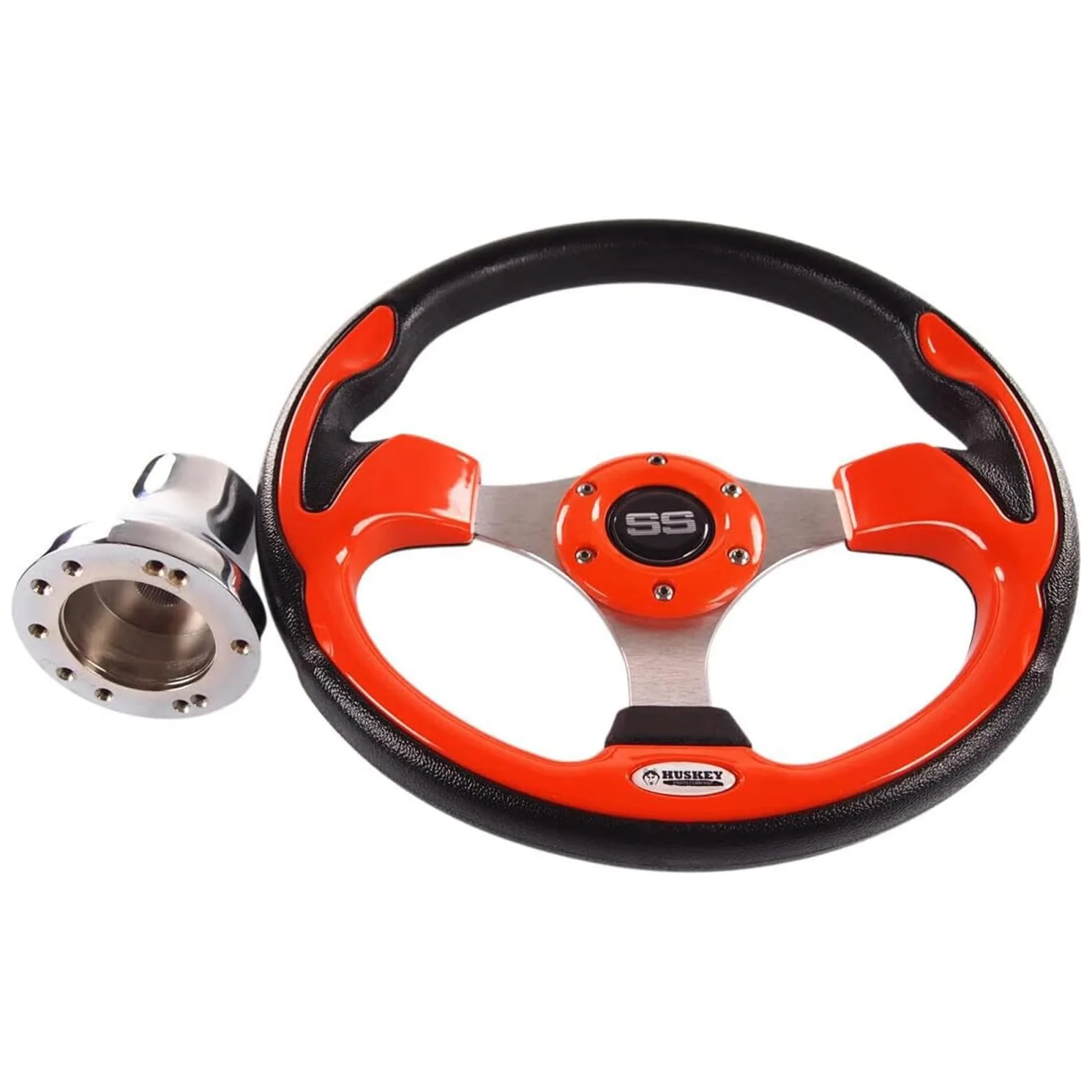 Huskey Parts 12.5" Orange Steering Wheel w/ Chrome Adapter for E-Z-GO - 175036376446 image 2