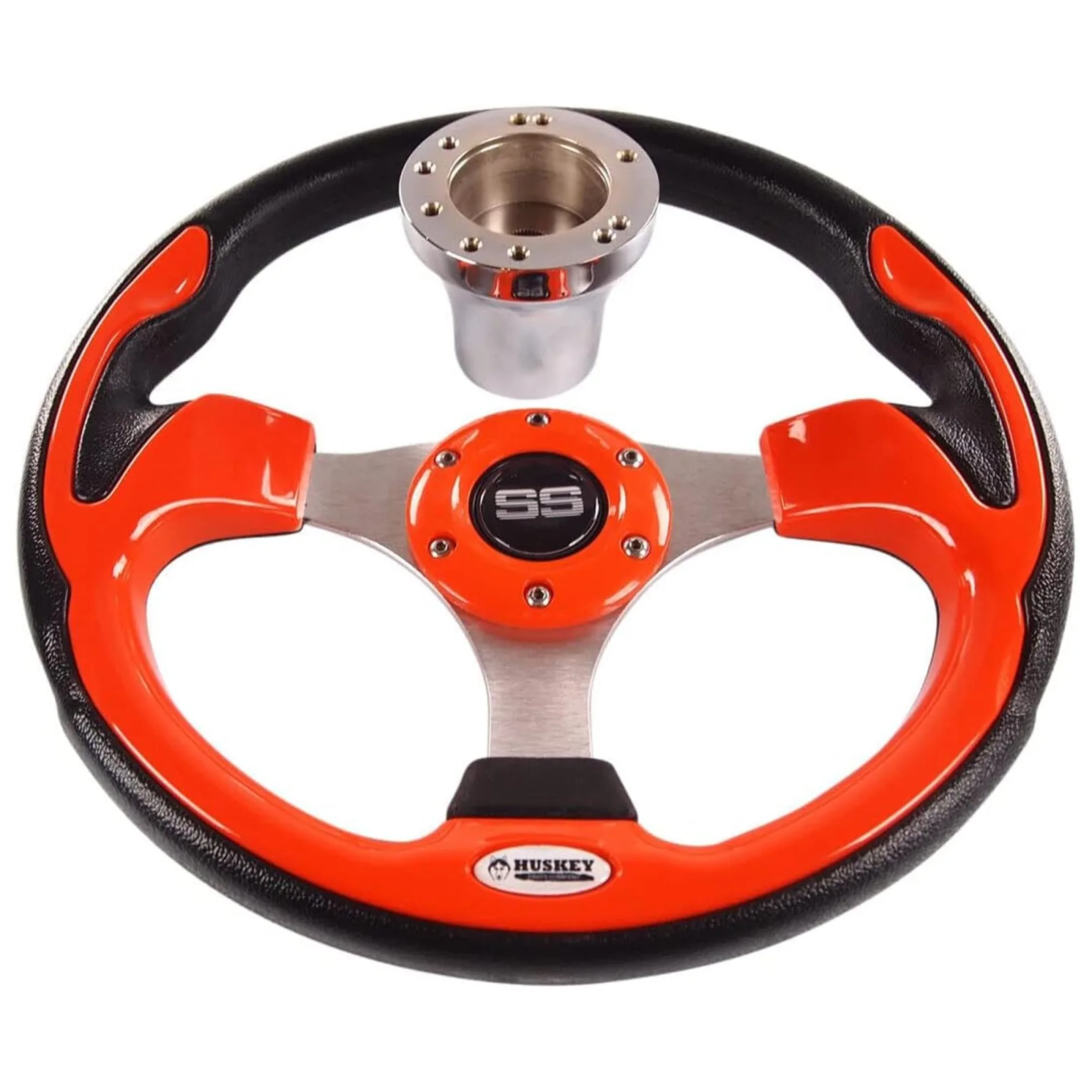 Huskey Parts 12.5" Orange Steering Wheel w/ Chrome Adapter for E-Z-GO - 175036376446