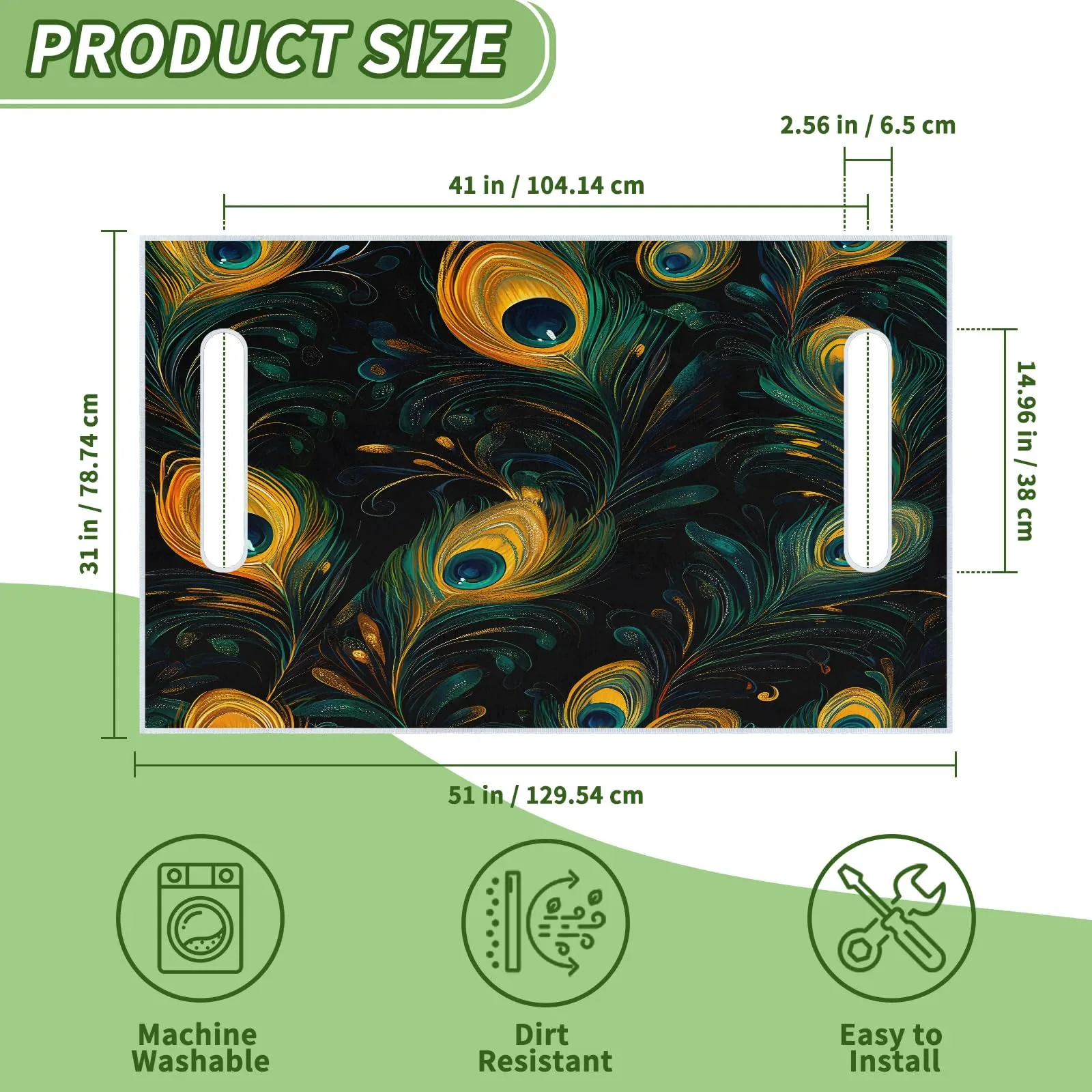 Tiveruda Peacock Feather Golf Cart Seat Cover 51 x 31 in image 2