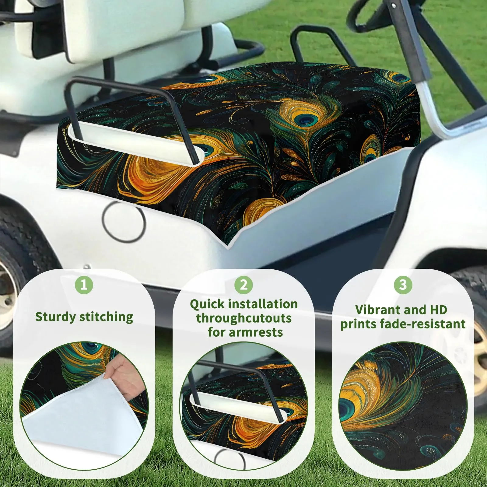 Tiveruda Peacock Feather Golf Cart Seat Cover 51 x 31 in image 3