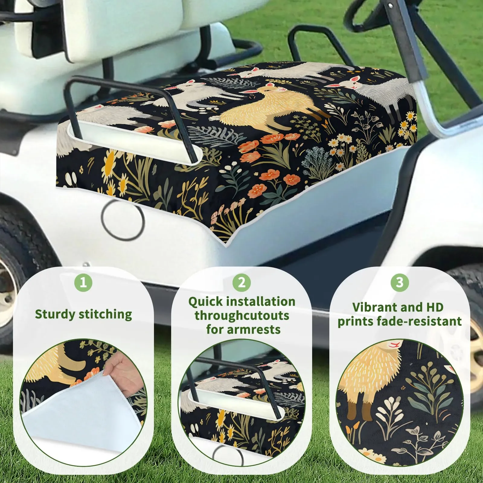 Tiveruda Sheep Flowers 51 x 31 in Golf Cart Seat Cover - Double Seat image 3