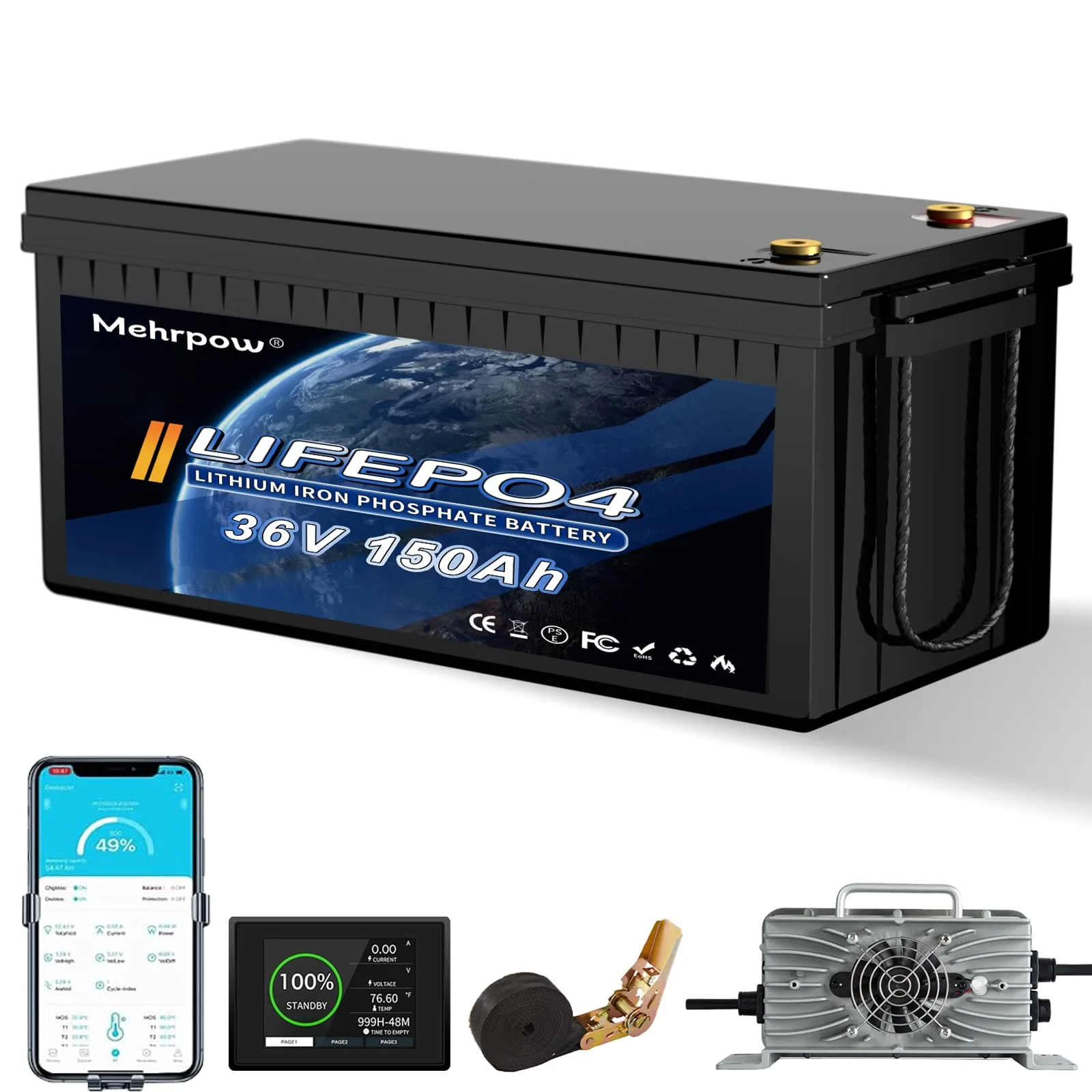 Mehrpow 36V 150Ah LiFePO4 Golf Cart Battery with Charger