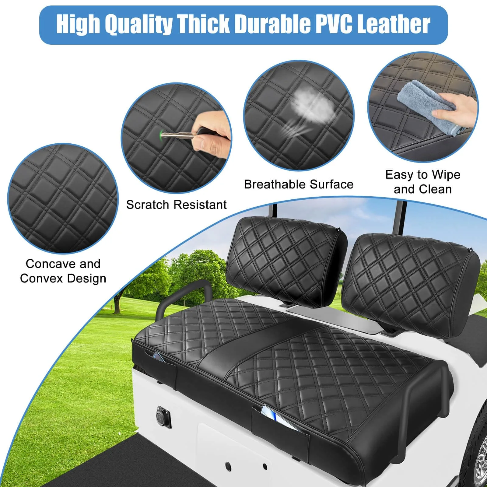 MOSNAI Front Seat Covers for Yamaha G2-G22, Black image 3