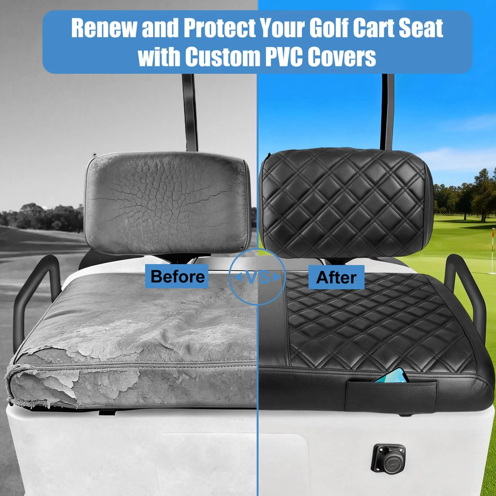 MOSNAI Front Seat Covers for Yamaha G2-G22, Black image 4