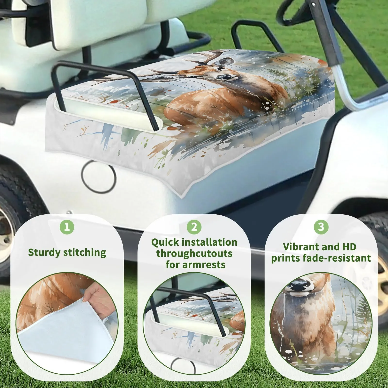 Tiveruda Watercolor Retro Deer 51" x 31" Golf Cart Seat Cover image 3