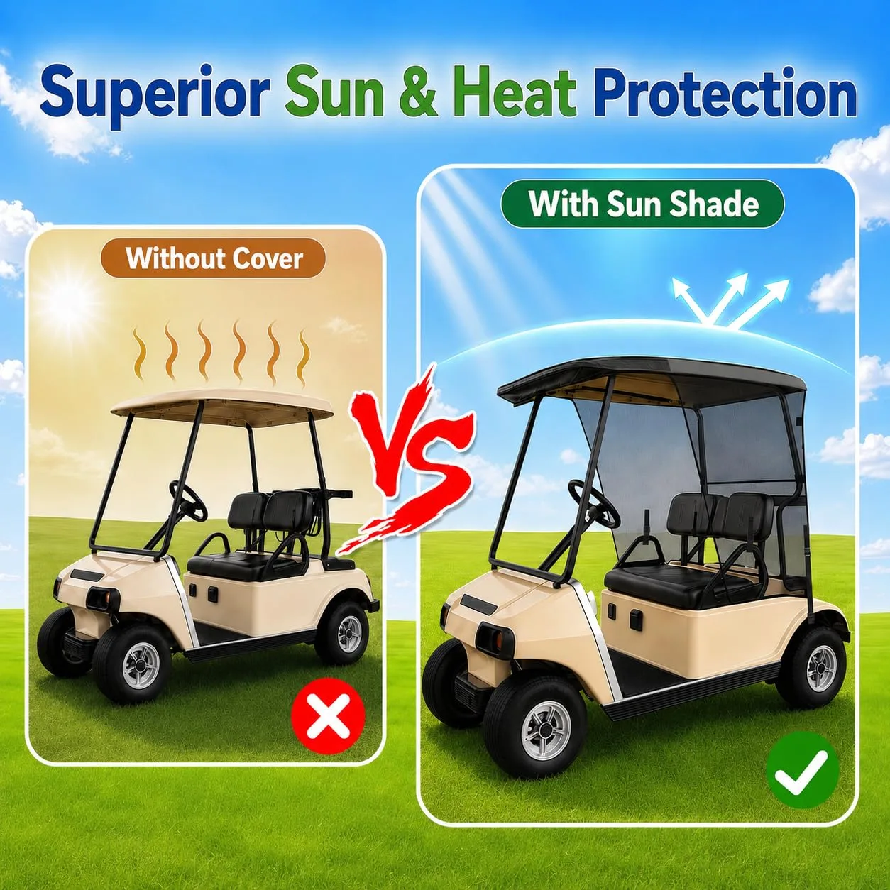 Valchoose Golf Cart Sun Shade for Club Car and E-Z-GO image 2
