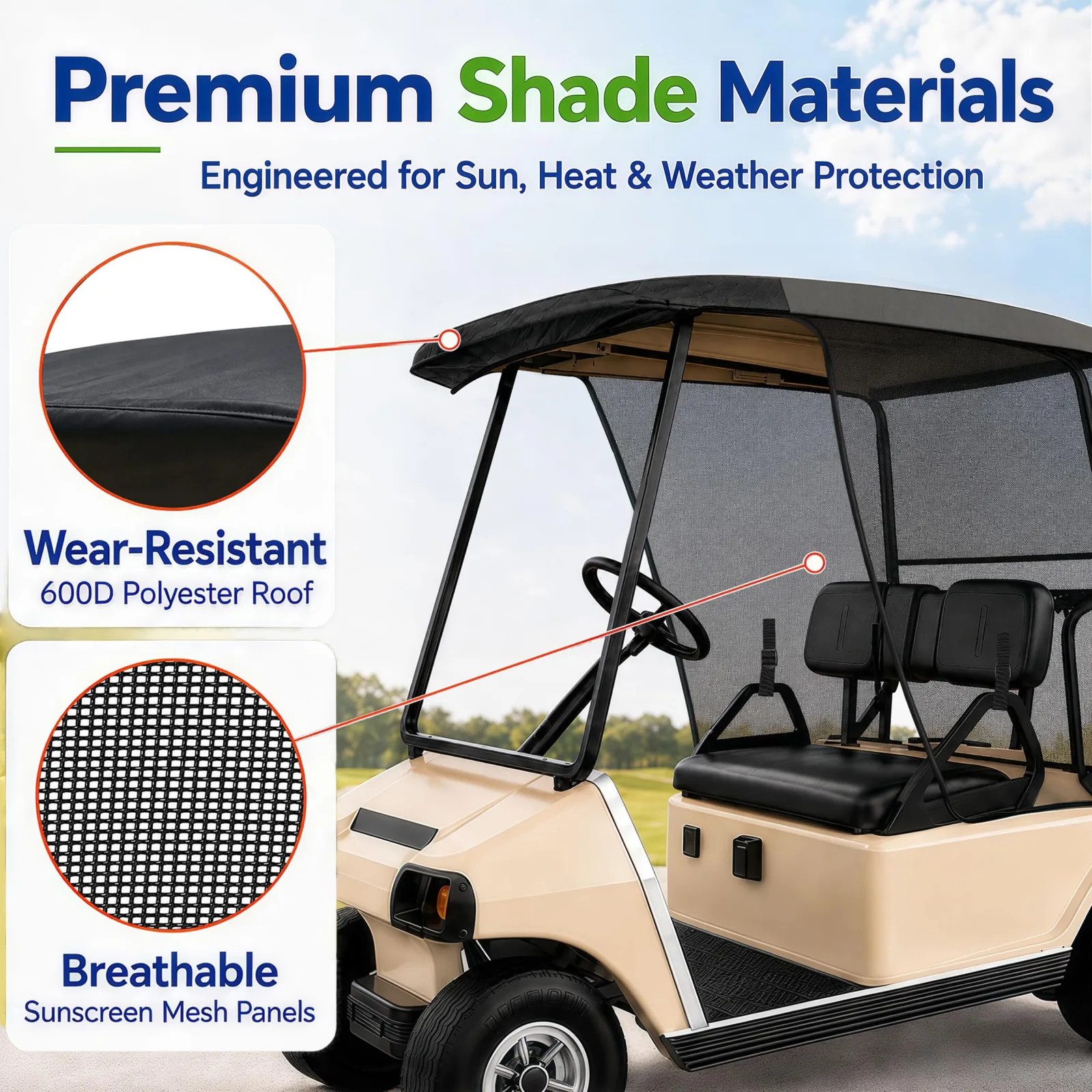 Valchoose Golf Cart Sun Shade for Club Car and E-Z-GO image 4