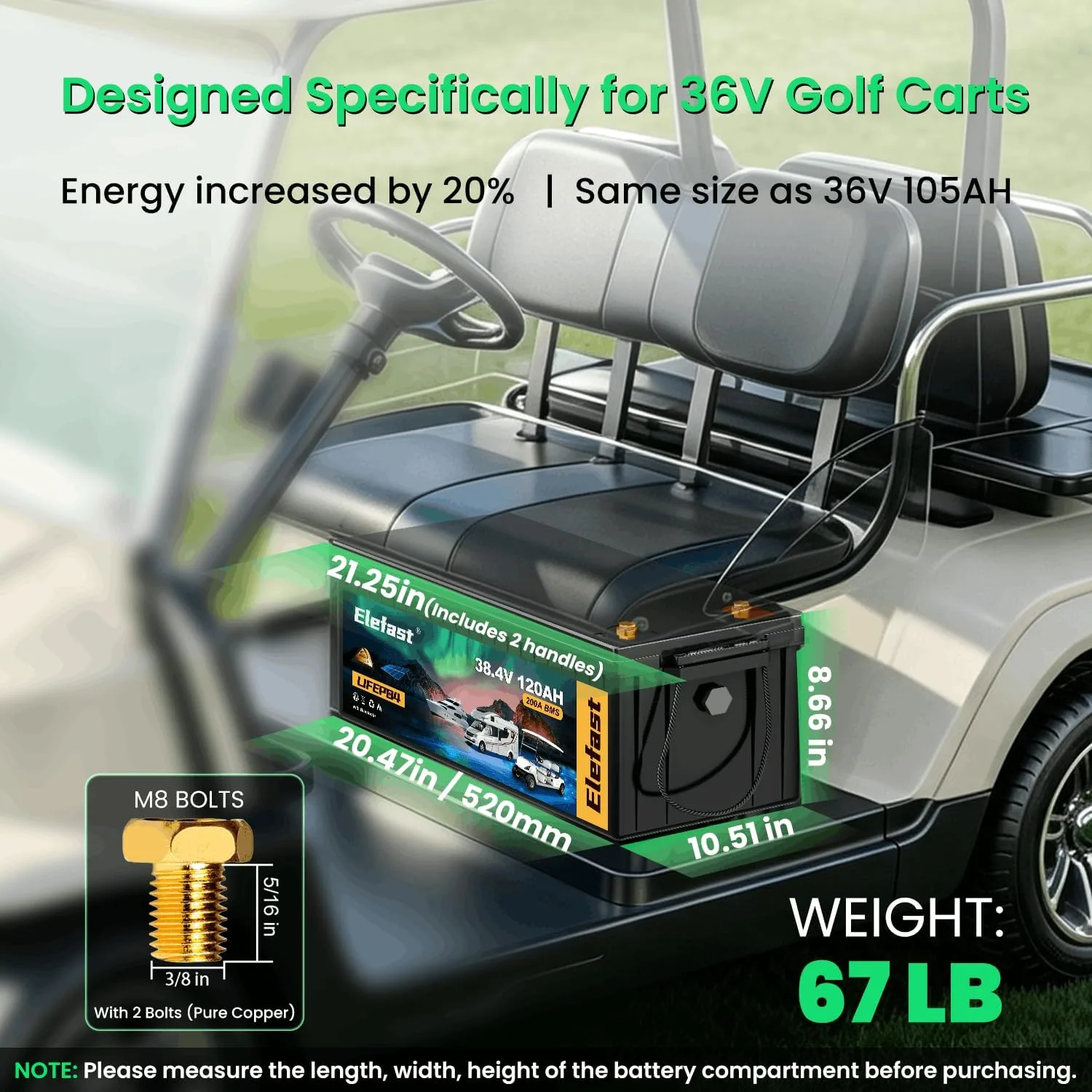Elefast 120Ah 36V Lithium Golf Cart Battery Kit image 2