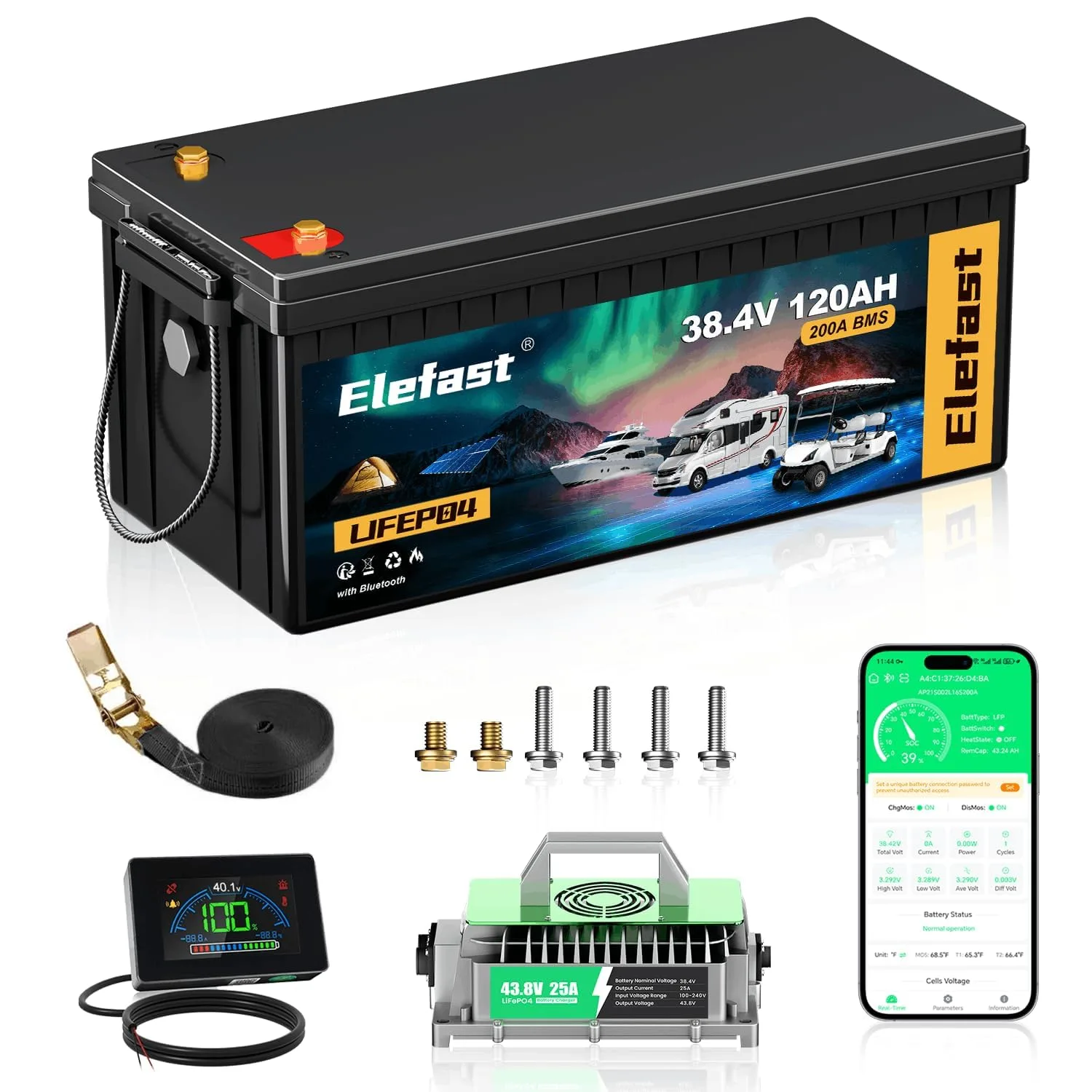 Elefast 120Ah 36V Lithium Golf Cart Battery Kit