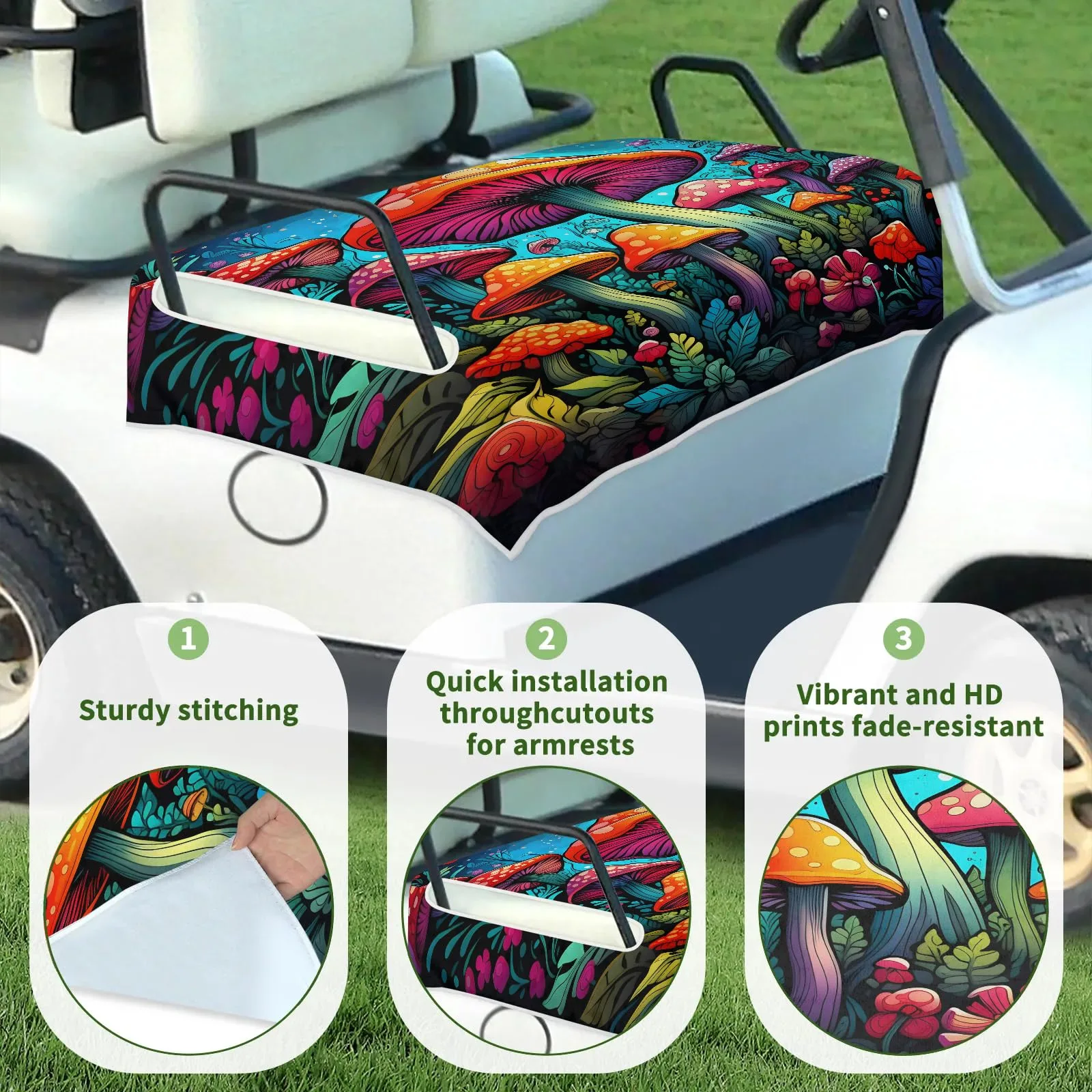 Tiveruda Fairy Forest Mushrooms Golf Cart Seat Cover 51" x 31" image 3